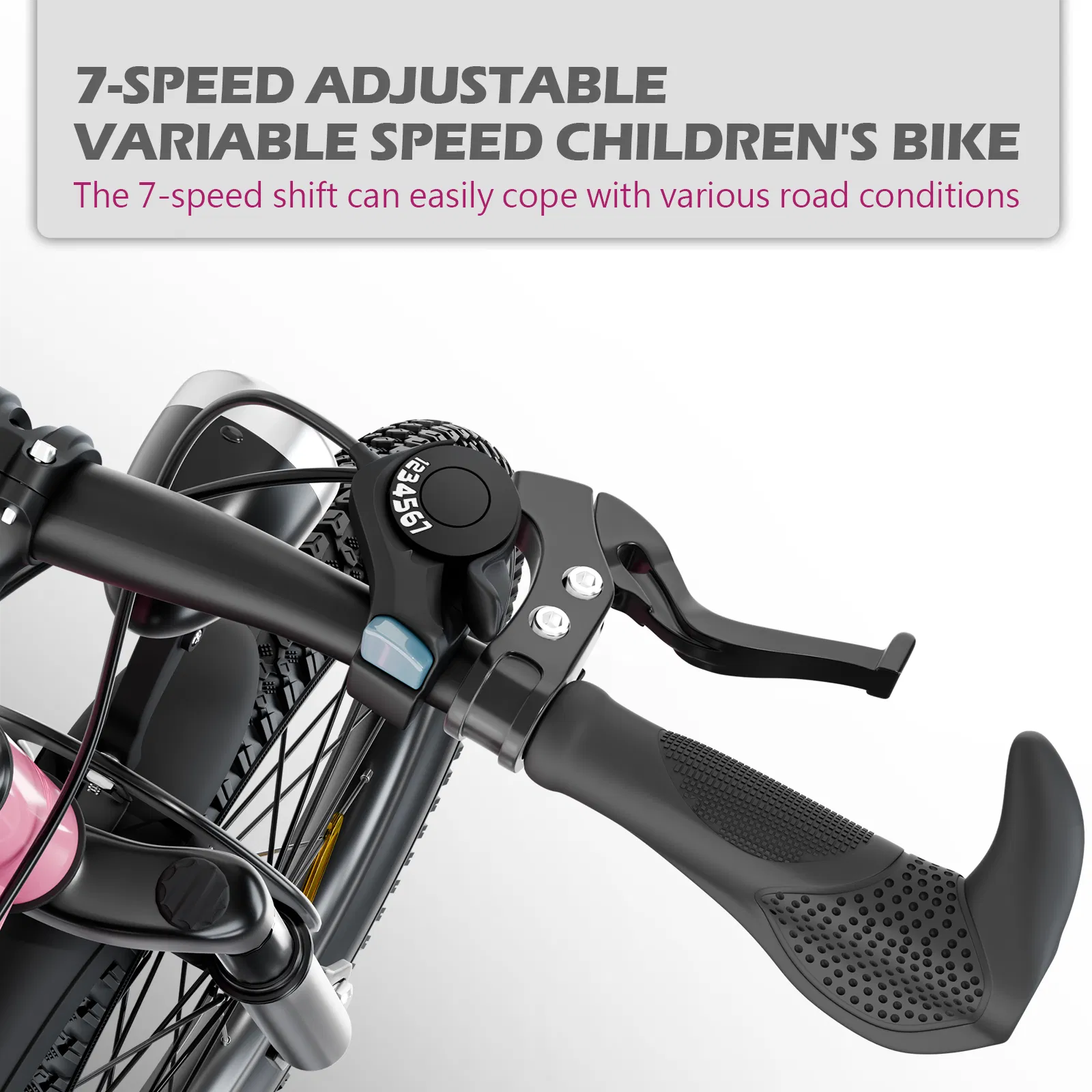 24 Inch Kids Mountain Bike for Boys & Girls Ages 7-12 – 7-Speed Gears, Dual Disc Brakes, Shock Absorber Front Fork, LED Light – Silver & Pink -Does not support self pick up photo 3