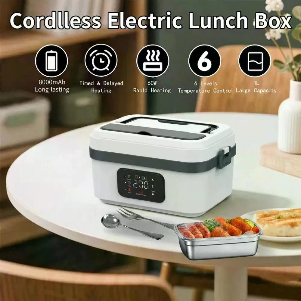 Cordless Portable Electric Heating Lunch Box Rechargeable Self-Heating 4x4000mAh Wireless Food Heater for Work Travel Car Office photo 6