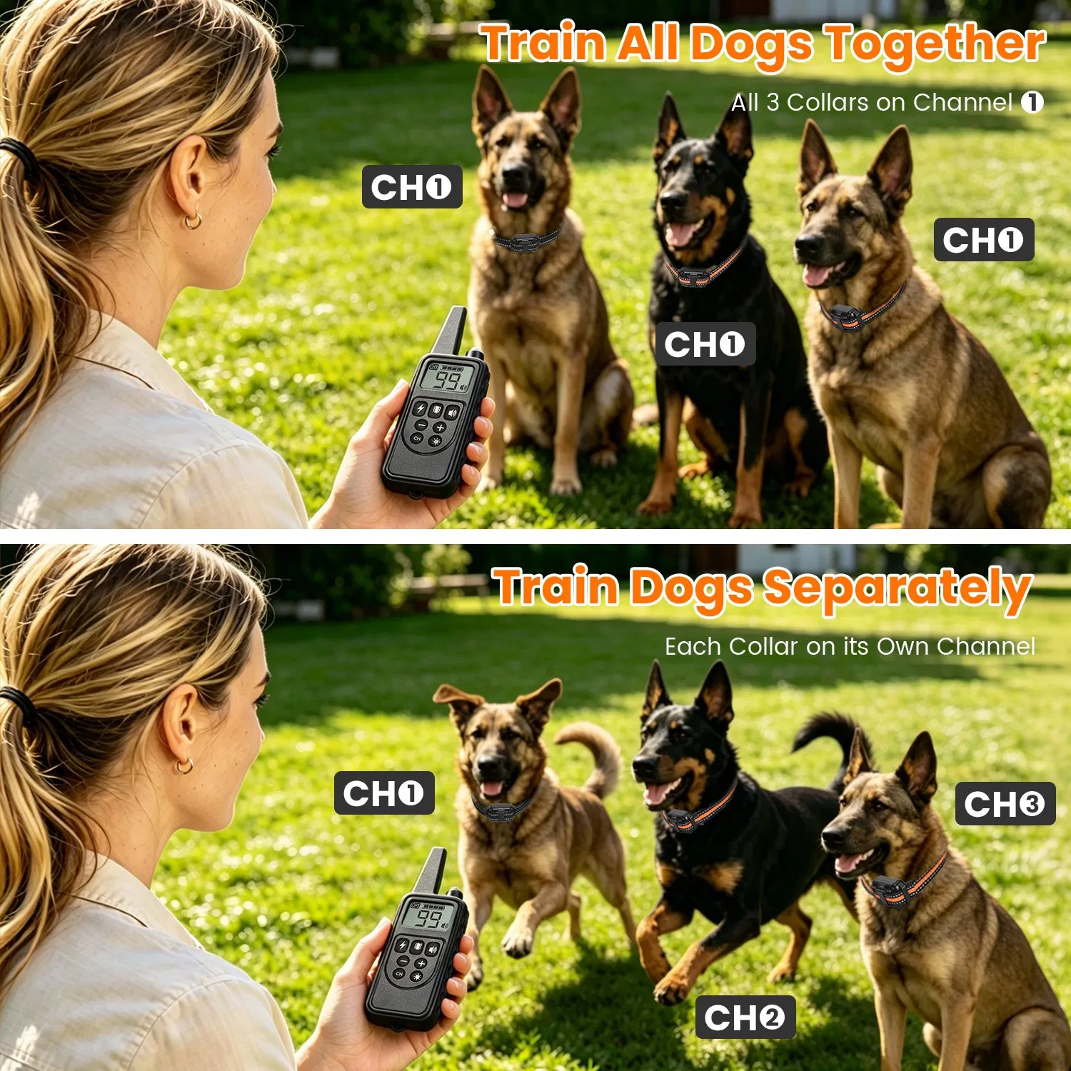 Dog Training Collar with Remote Rechargeable Dog Training Collar IP68 Waterproof with 4 Training Modes 3 Channels for Medium and Small Dogs photo 2