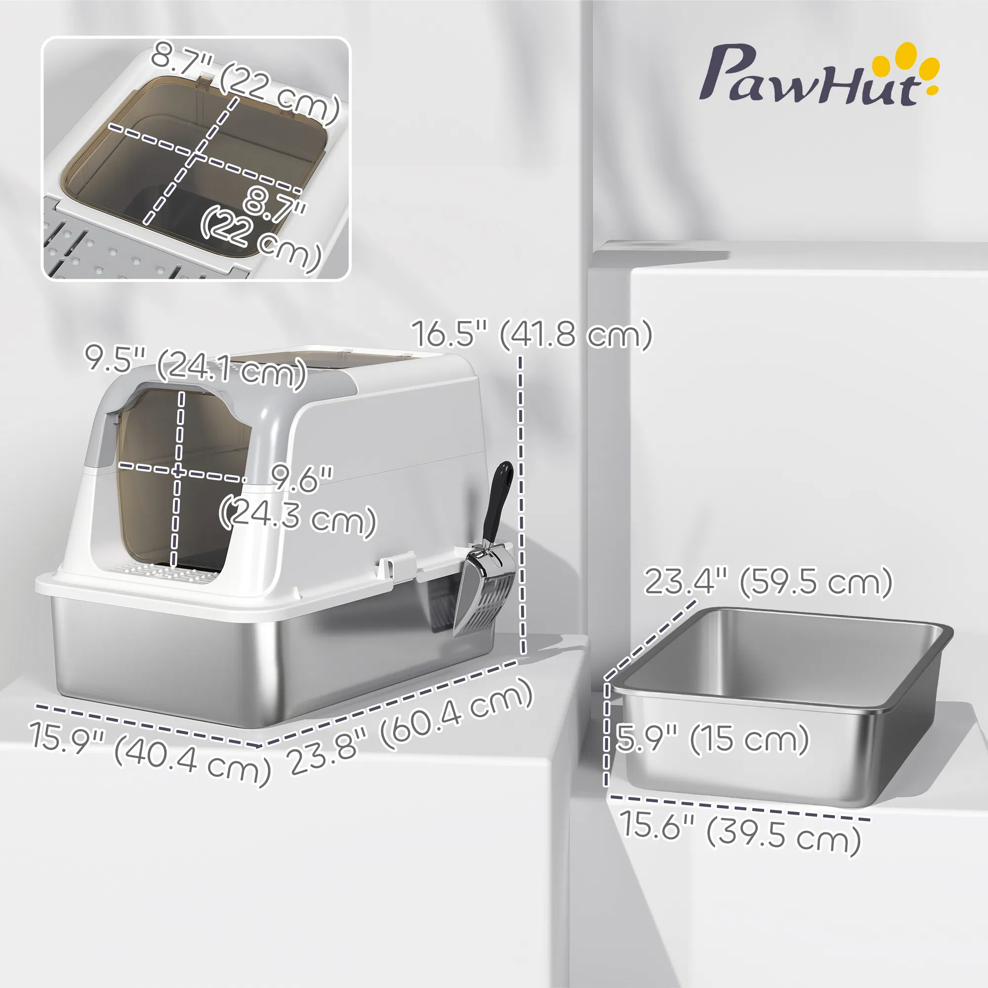 Extra Large Stainless Steel Litter Box, Enclosed Kitty Litter Box for Big Cats with Scoop, Deodorizer Bag photo 3
