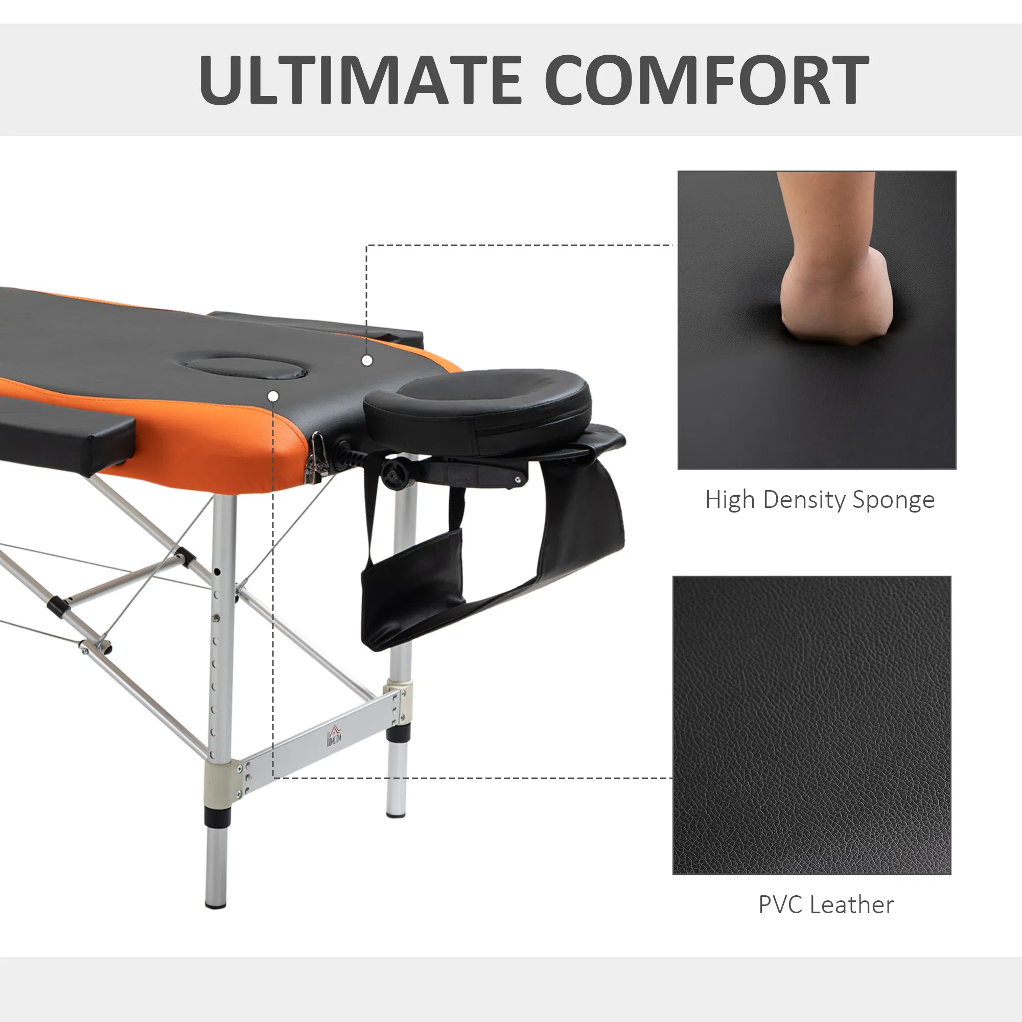 Portable Luxury: 73" 3 Section Foldable Salon Bed, Facial Couch in Black Orange for Spa Therapy Equipment photo 4