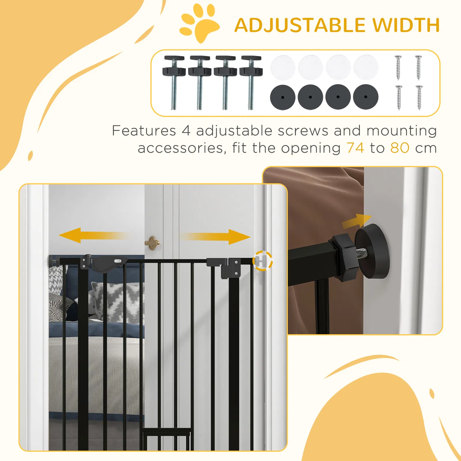 36" Easy Open Indoor Dog Gates for Doorways, House, Stair - Black photo 4