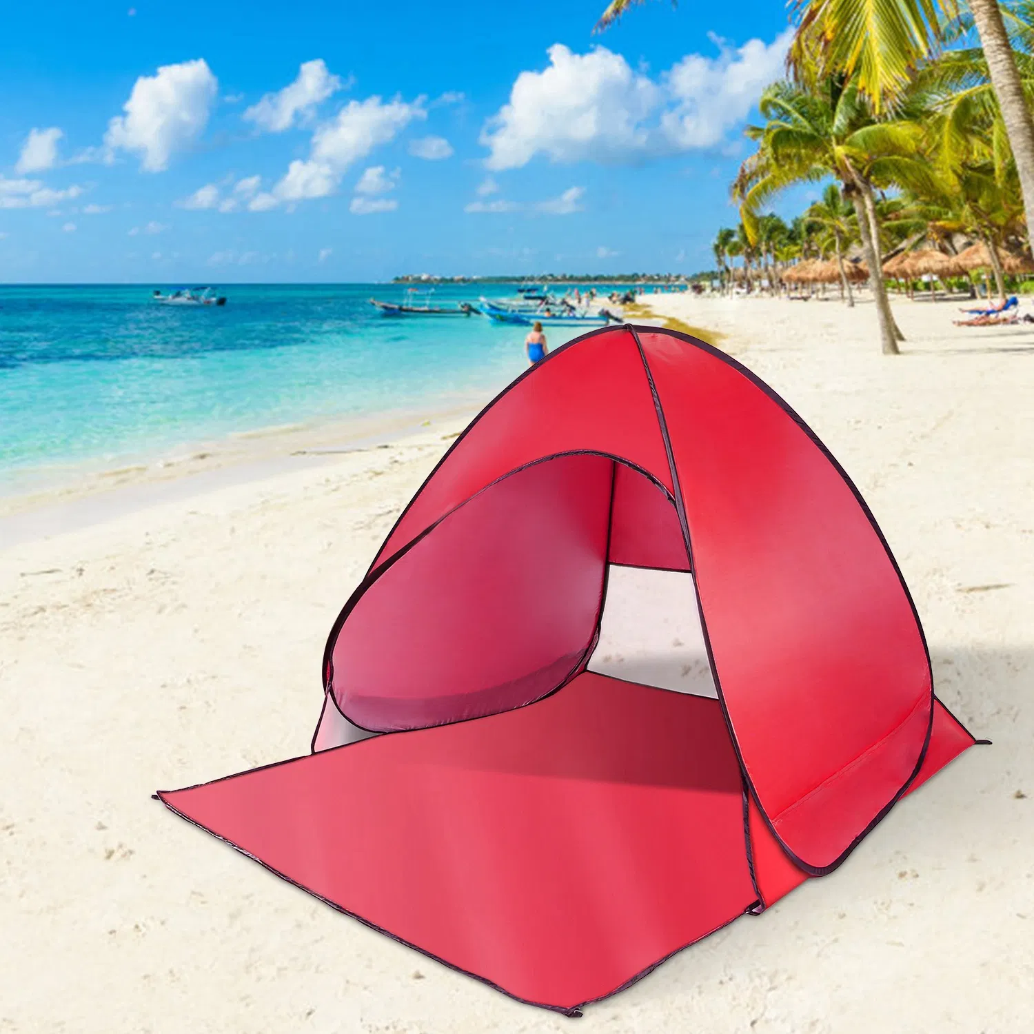 Pop Up Beach Tent Sun Shade Shelter Anti-UV Automatic Waterproof Tent Canopy for 2/3 Man w/ Net Window Storage Bag for Outdoor Beach Camping Fishing Park Lake photo 1