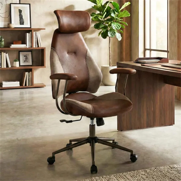 Brown Color Blocking Office Chair with 2D Adjustable Headrest, Ergonomic High-Back Desk Chair 330 lbs Capacity photo 2