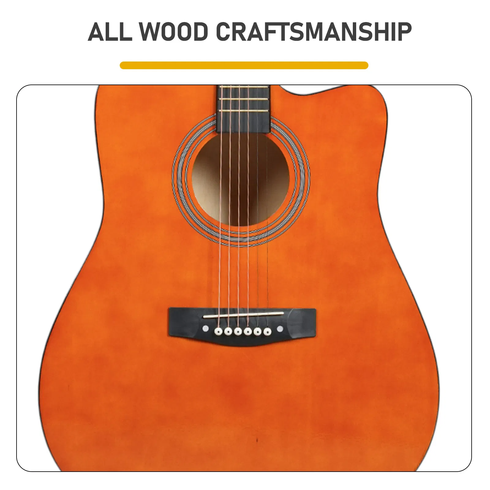 Brown 41-inch Dreadnought barrel-shaped cutaway acoustic guitar with pick, strings, capo, gig bag, tuner, wrench tool, and shoulder strap photo 3