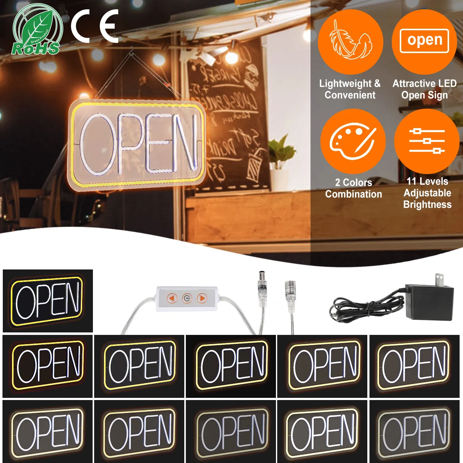 LED Open Sign 16.5x9.1in Business Neon Open Sign Advertisement Board with 11 Levels Adjustable Brightness photo 7