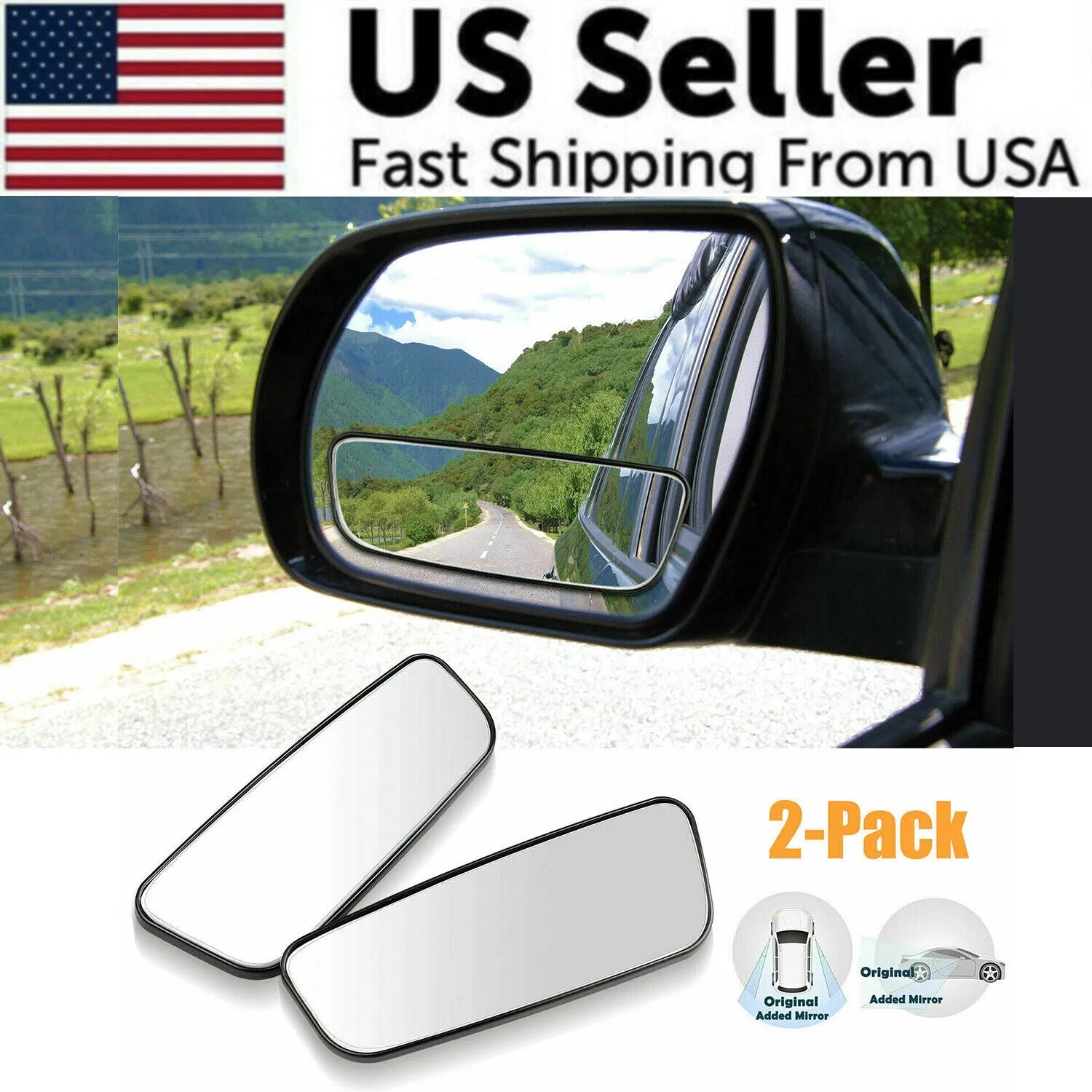 2x 360° Stick on Rear View Auxiliary Blind Spot Mirror Wide Angle Car Truck SUV photo 1