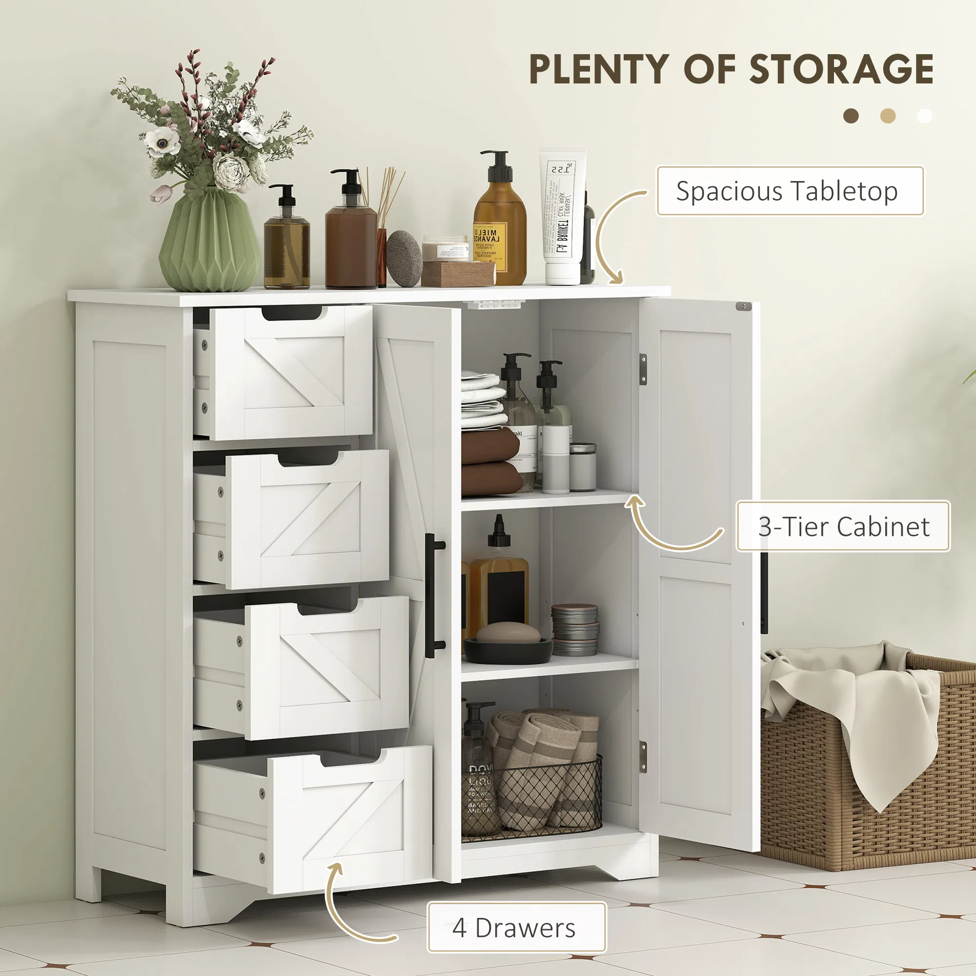 Bathroom Floor Cabinet, Farmhouse Bathroom Storage Cabinet with Adjustable Shelf, White photo 4