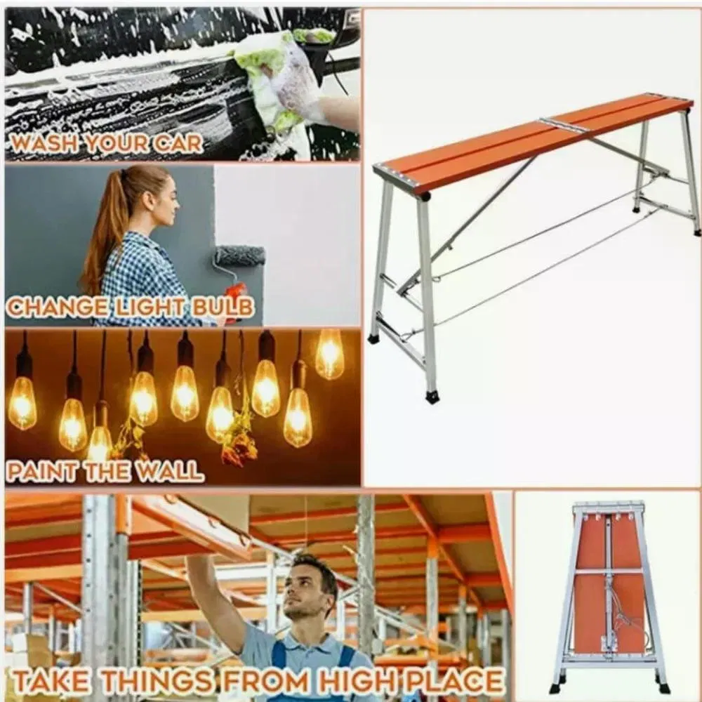 Folding Aluminum Scaffold Platform 250KG Heavy Load 5 Adjustable Height 70-120cm Anti Slip Large Work Platform Foldable No Assembly Portable Rust Resistant Work photo 7