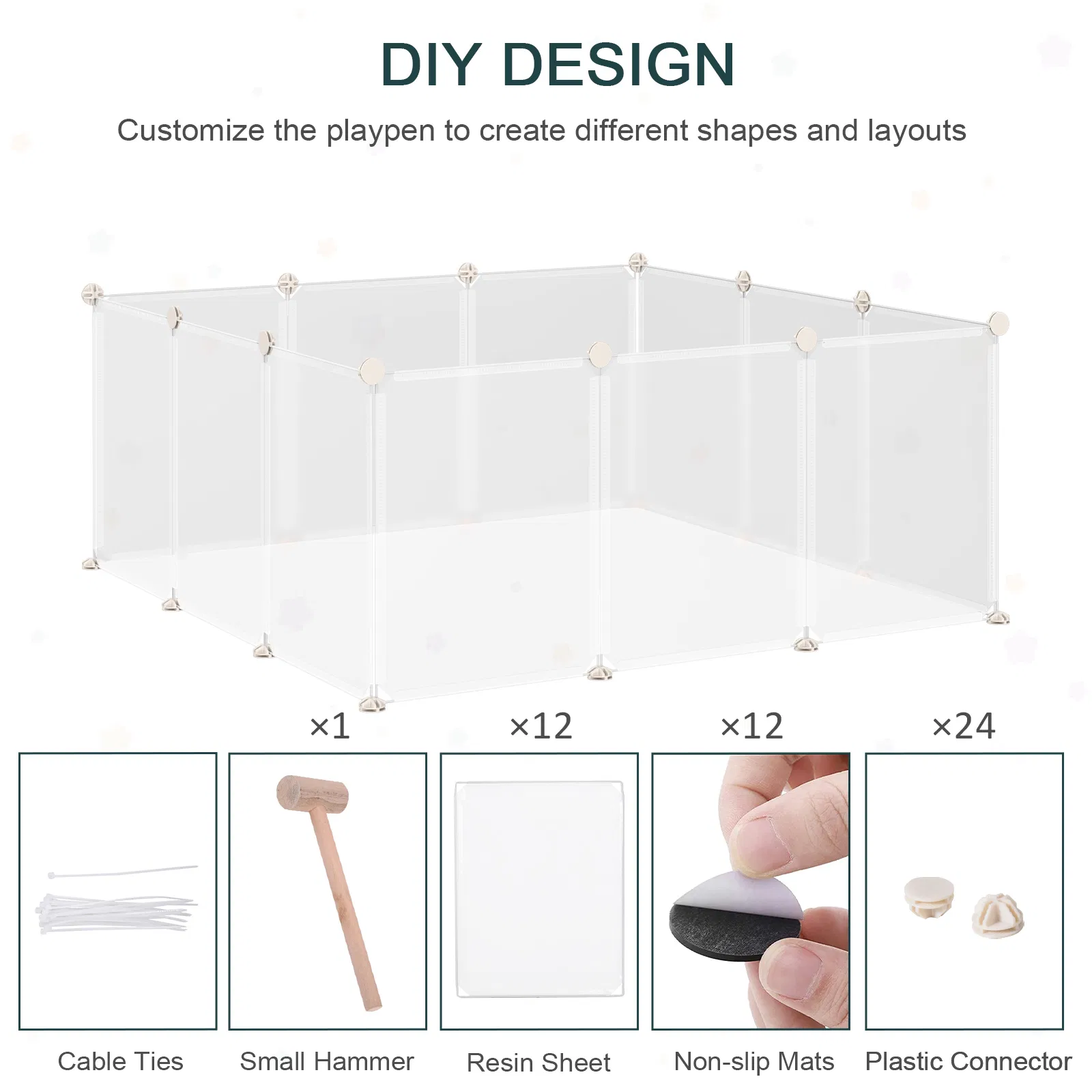 Small Animal Cage Plastic Chinchilla Cage 12 Panels for Bunny Chinchilla Guinea Pig, 18" x 14", White photo 6