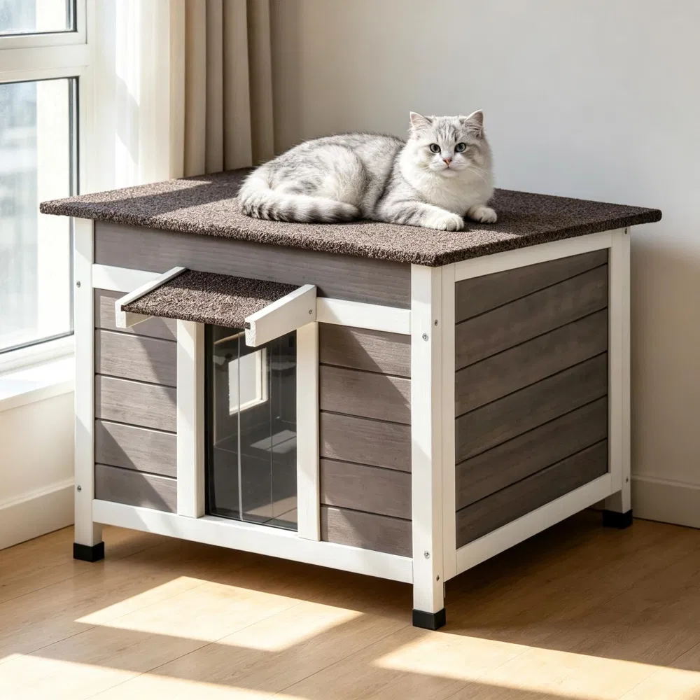 Wooden Cat House with Easy to Clean and Waterproof Protection for Outdoor photo 1