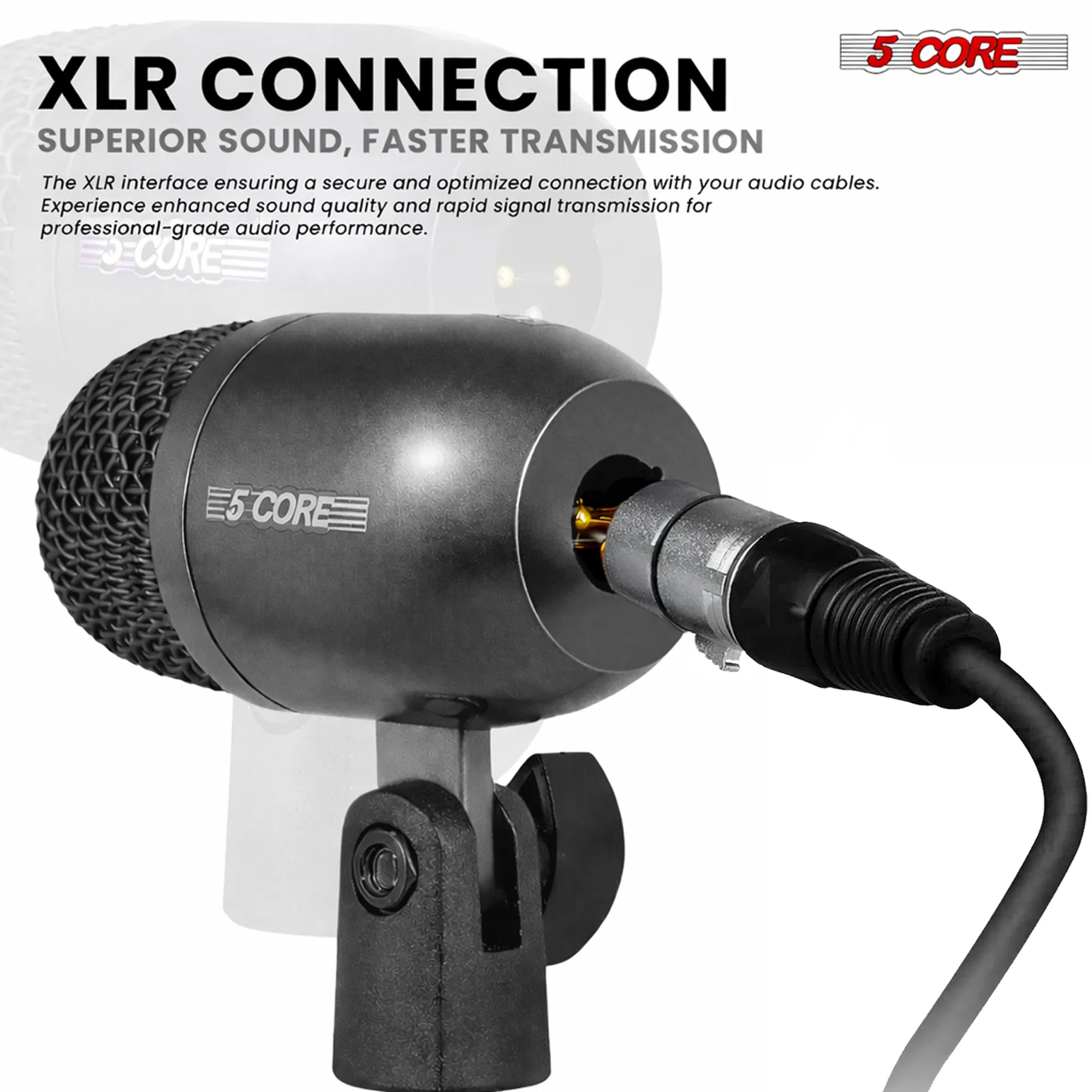 5 Core Drum Mic High Sensitivity Snare Tom Instrument Microphone with Dynamic Moving Coil Uni-Directional Pick Up Pattern Swivel Mount Durable Steel Mesh Grille photo 6