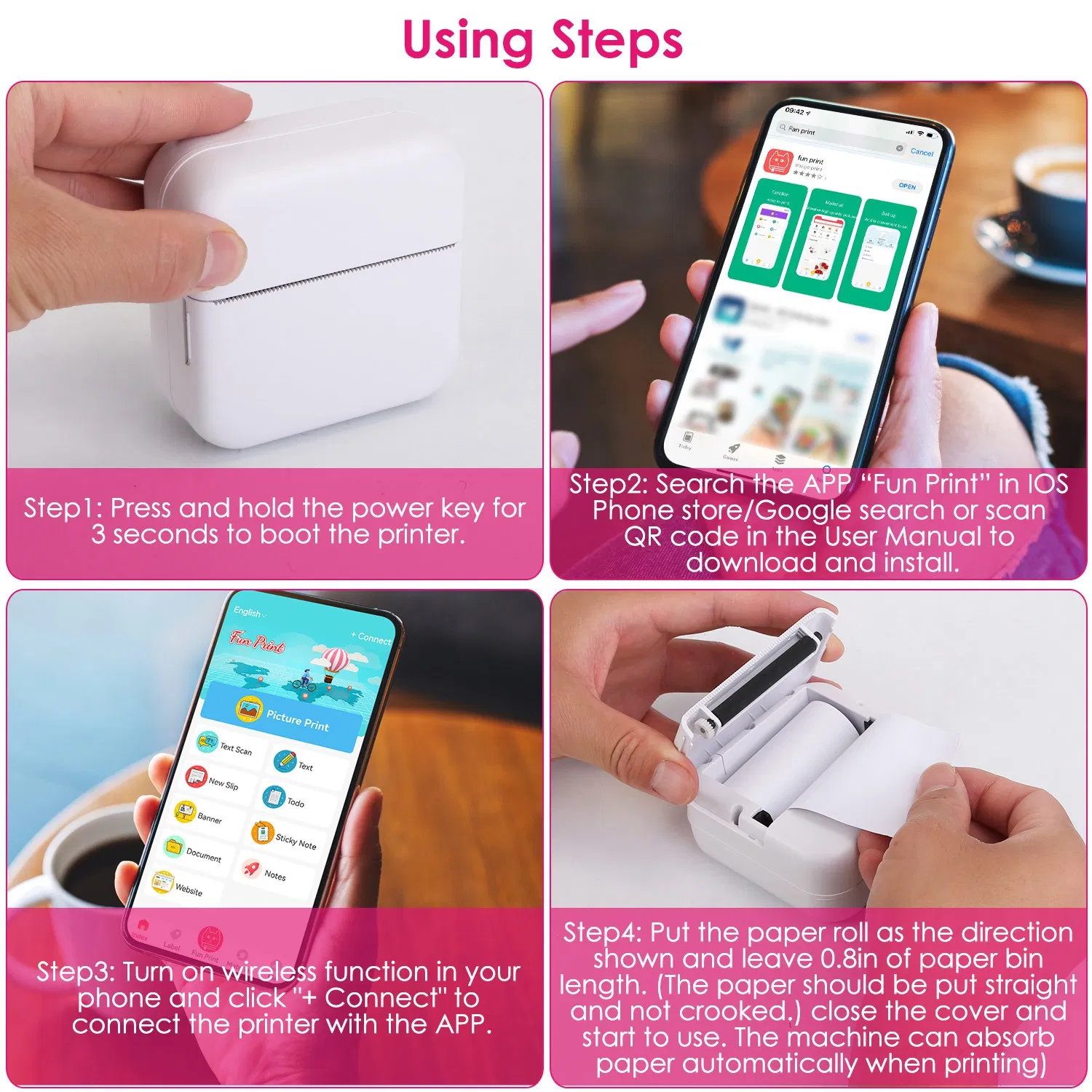Portable Pocket Thermal Printer, Bluetooth Mini Ink-less Printer, Built-in 1000mAh Battery, Includes 2 Rolls Printing Paper, Compatible with iOS & Android for Label List Memo Picture Printing photo 6