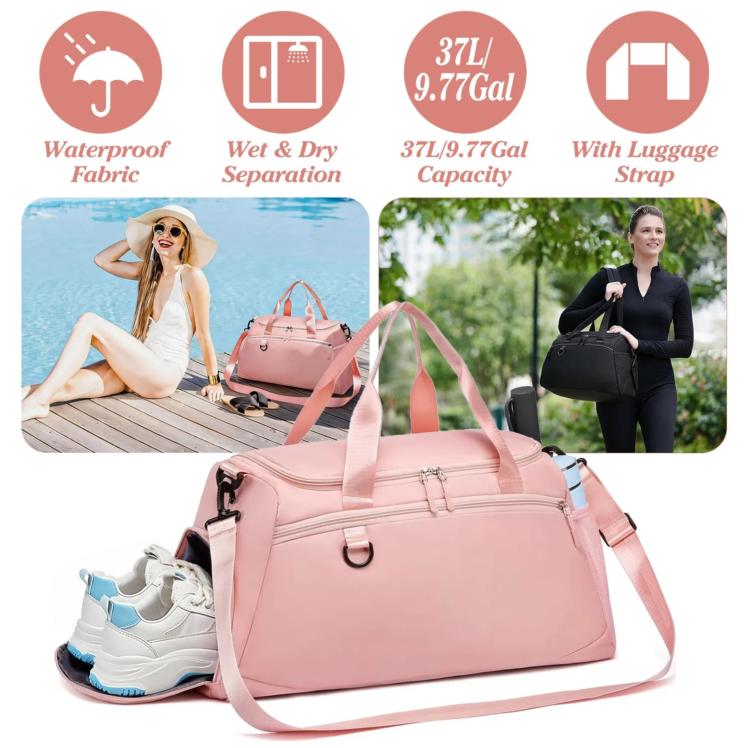Gym Duffle Bag with Shoe Compartment & Wet Pocket 37L Waterproof Sports Travel Bag for Men Women Carry On Weekender Overnight Tote with Adjustable Shoulder Strap for Gym Swim Yoga Travel photo 1
