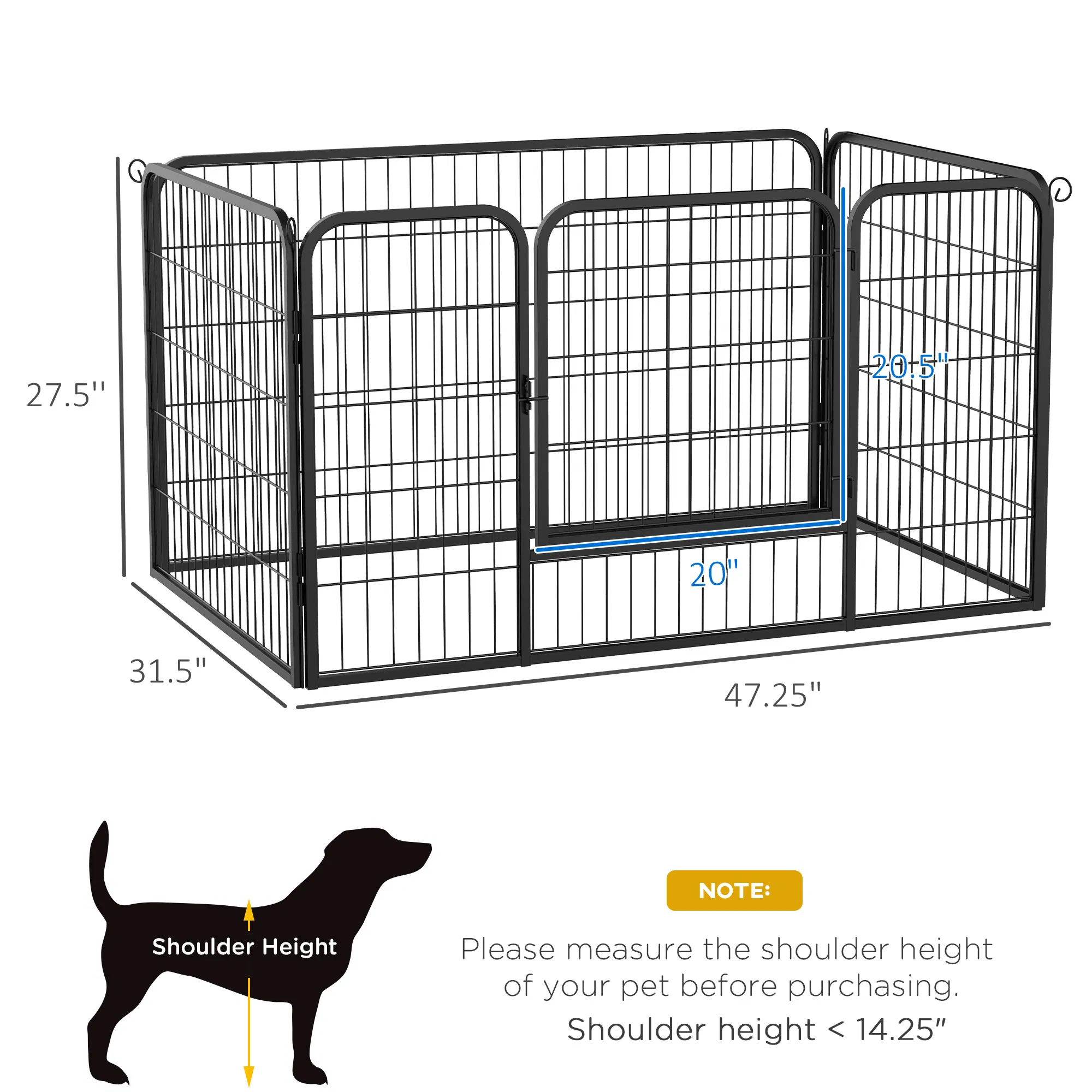 32"W 4-Panel Metal Dog Pen Exercise Pet Playpen Dog Indoor/Outdoor Fence, Black photo 4