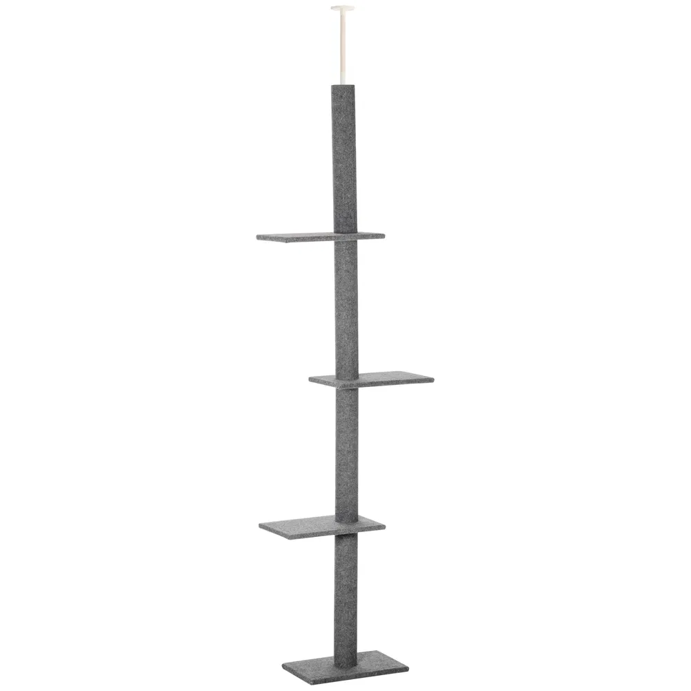 100" Floor To Ceiling Cat Tree w/ 3 Perches Activity Center for Kittens Cat Tower Furniture, Grey photo 7