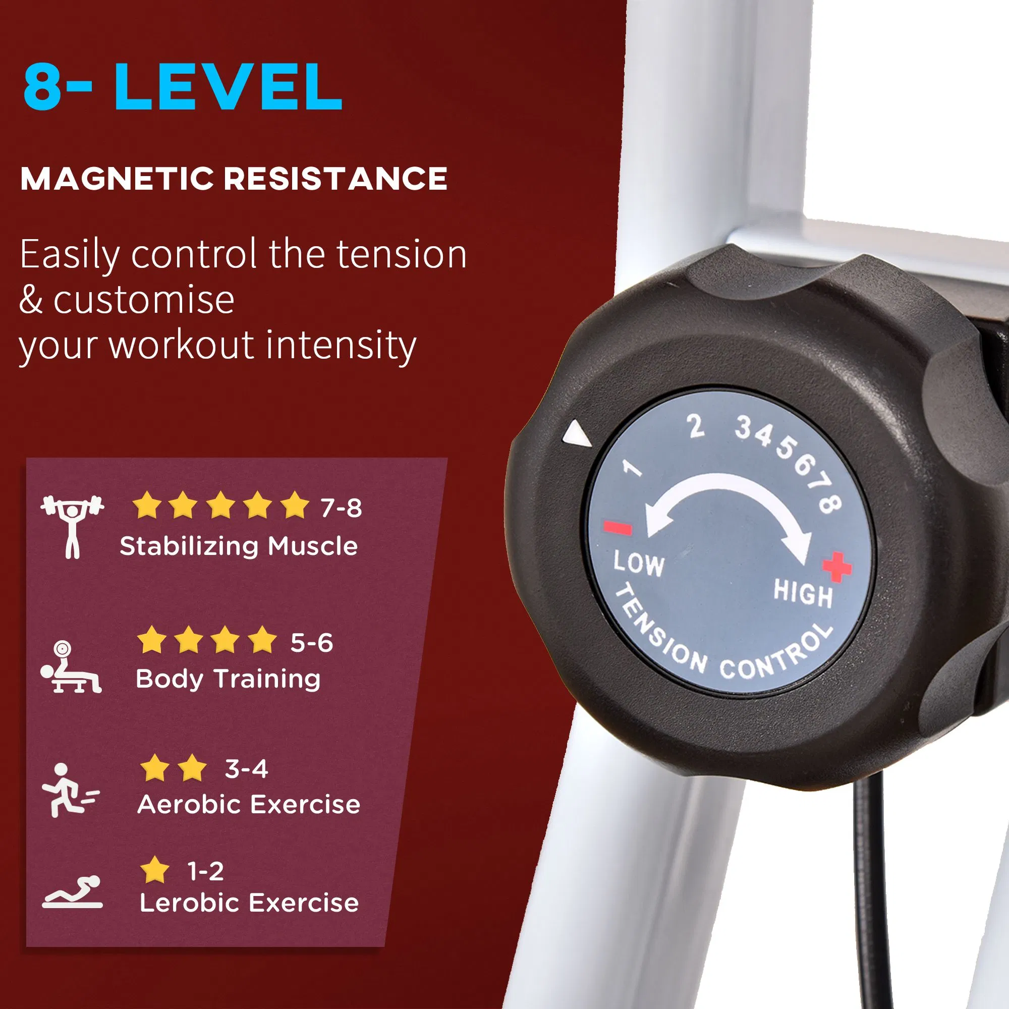 Foldable Indoor Stationary Bike with 8 Levels of Magnetic Resistance, Exercise Bike for Cardio Workout, Red photo 4