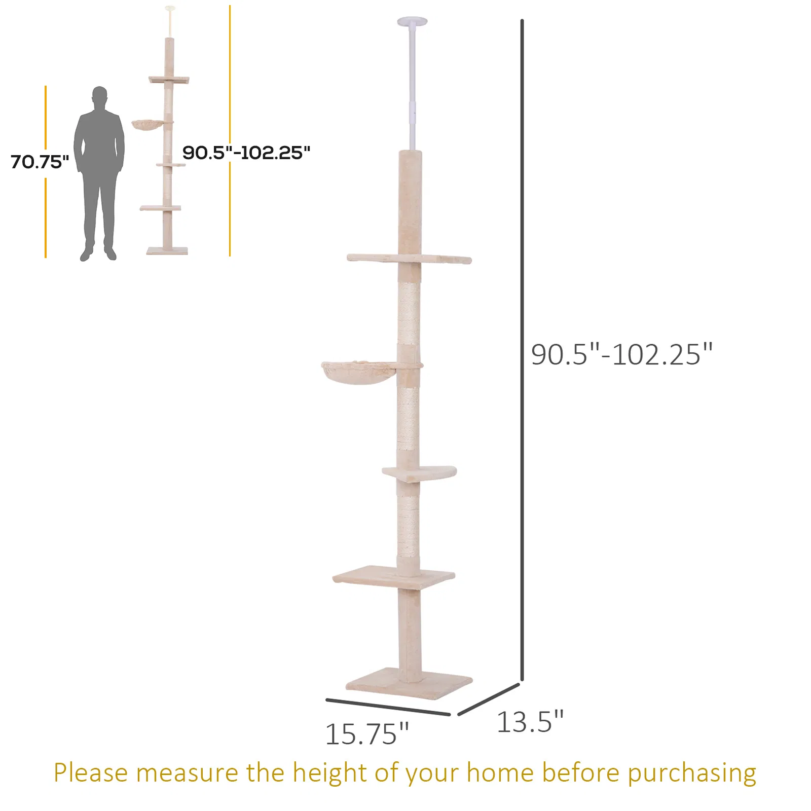 8.5ft Cat Climbing Tree 5-Tier Kitty Activity Center with Scratching Post Beige photo 6