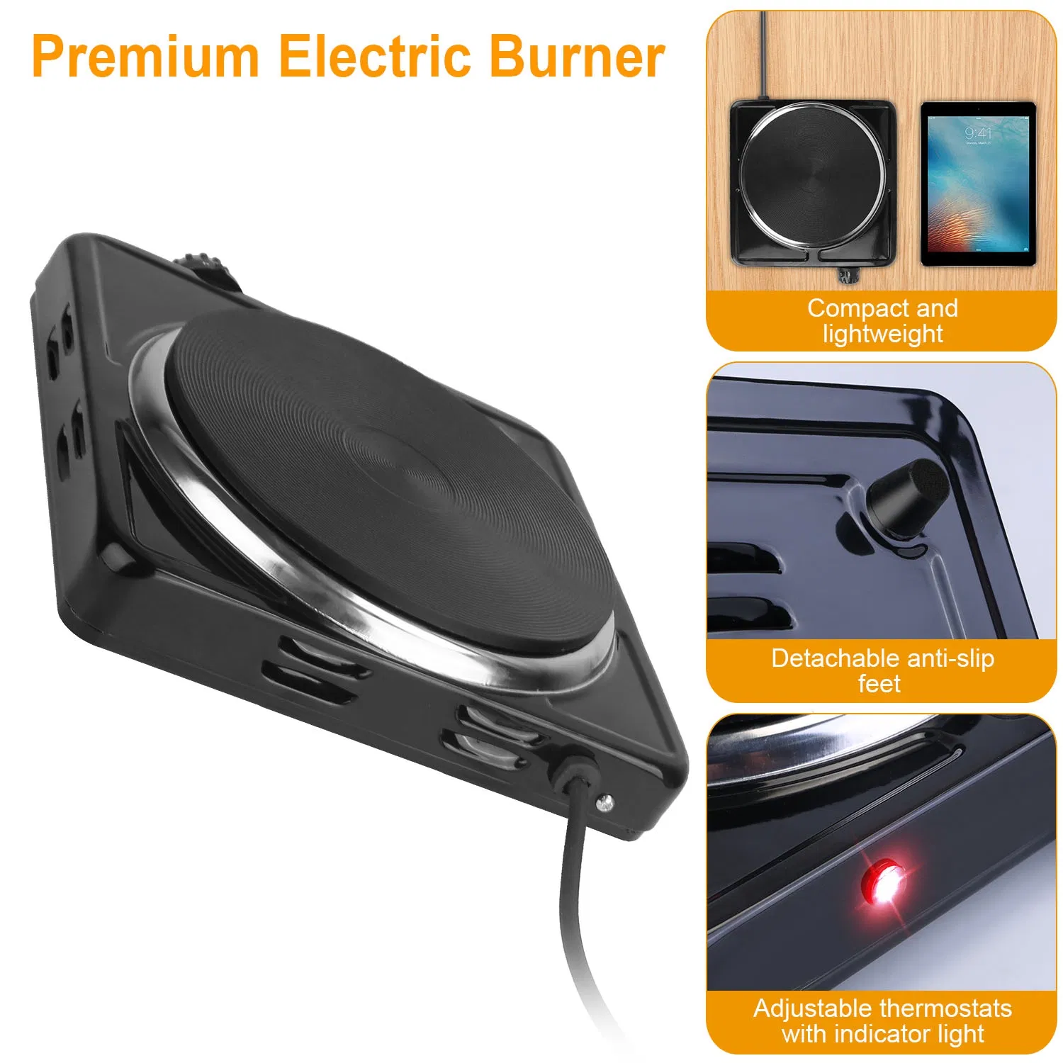 1500W Electric Single Burner Portable Heating Hot Plate Stove Countertop RV Hotplate with Non Slip Rubber Feet 5 Temperature Adjustments photo 4