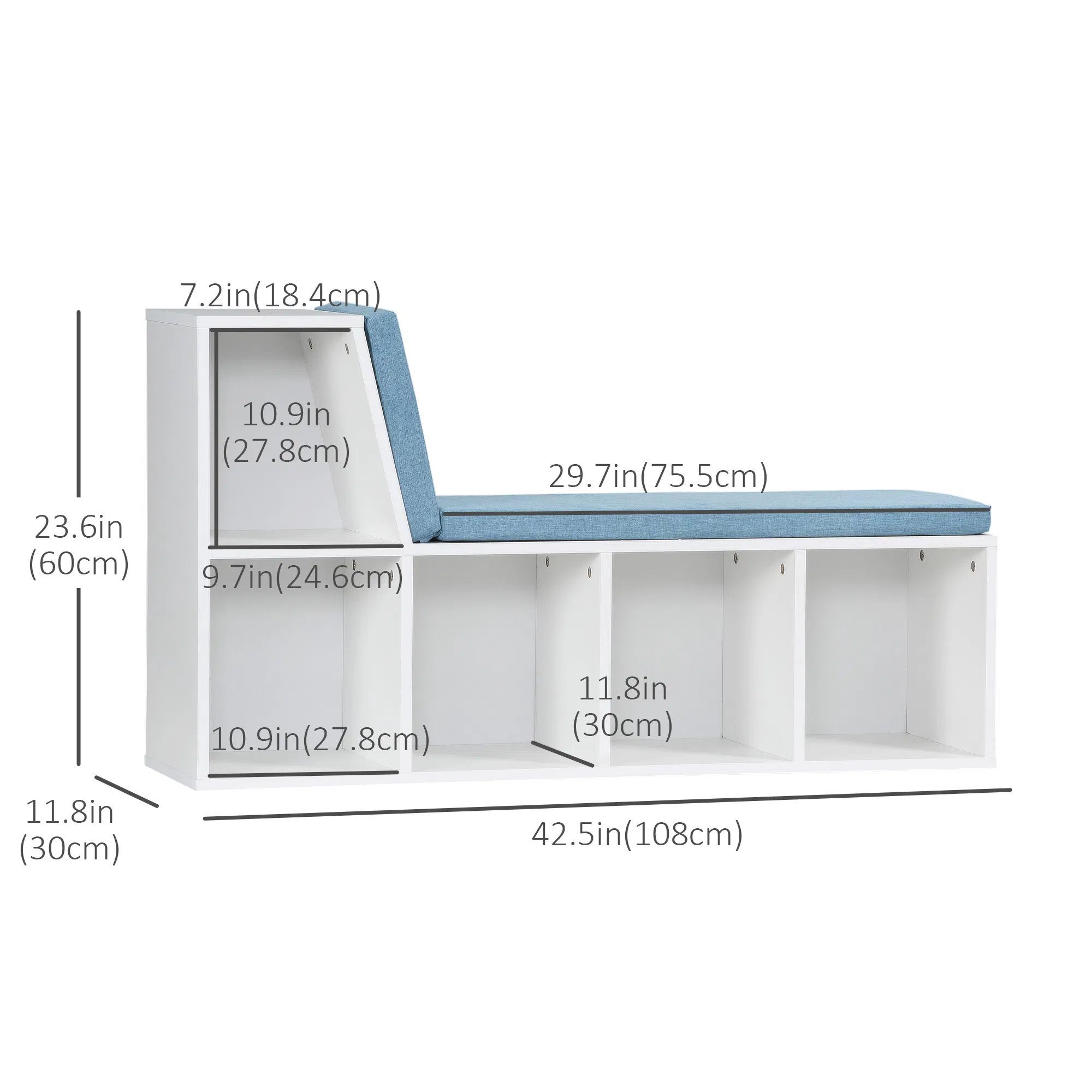 Multi-Purpose Bookshelf with 5 Cubes, 5-Cubby Bookcase with Cushioned Reading Nook and Storage Shelves, Blue photo 5