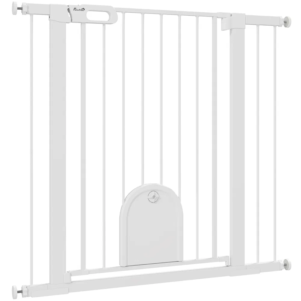 30"-41" Extra Wide Pet Gate Barrier with Small Door, 35"H Dog Gate with Safety Gate Barrier, Stair Pressure Fit, White photo 7