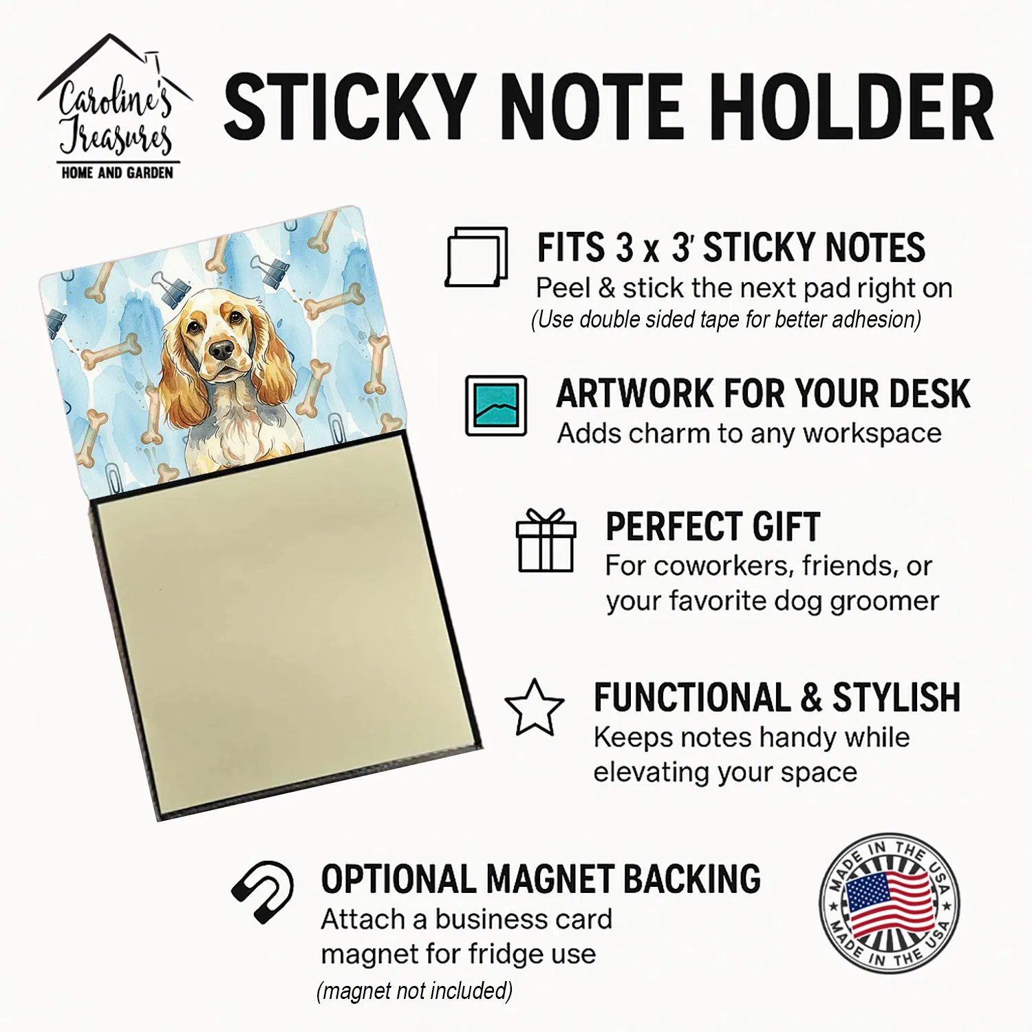 Lemon Roan English Cocker Spaniel Coworker Watercolor Sticky Note Holder Refillable Dispenser Desk Accessory 3x3 Pad Gift photo 3