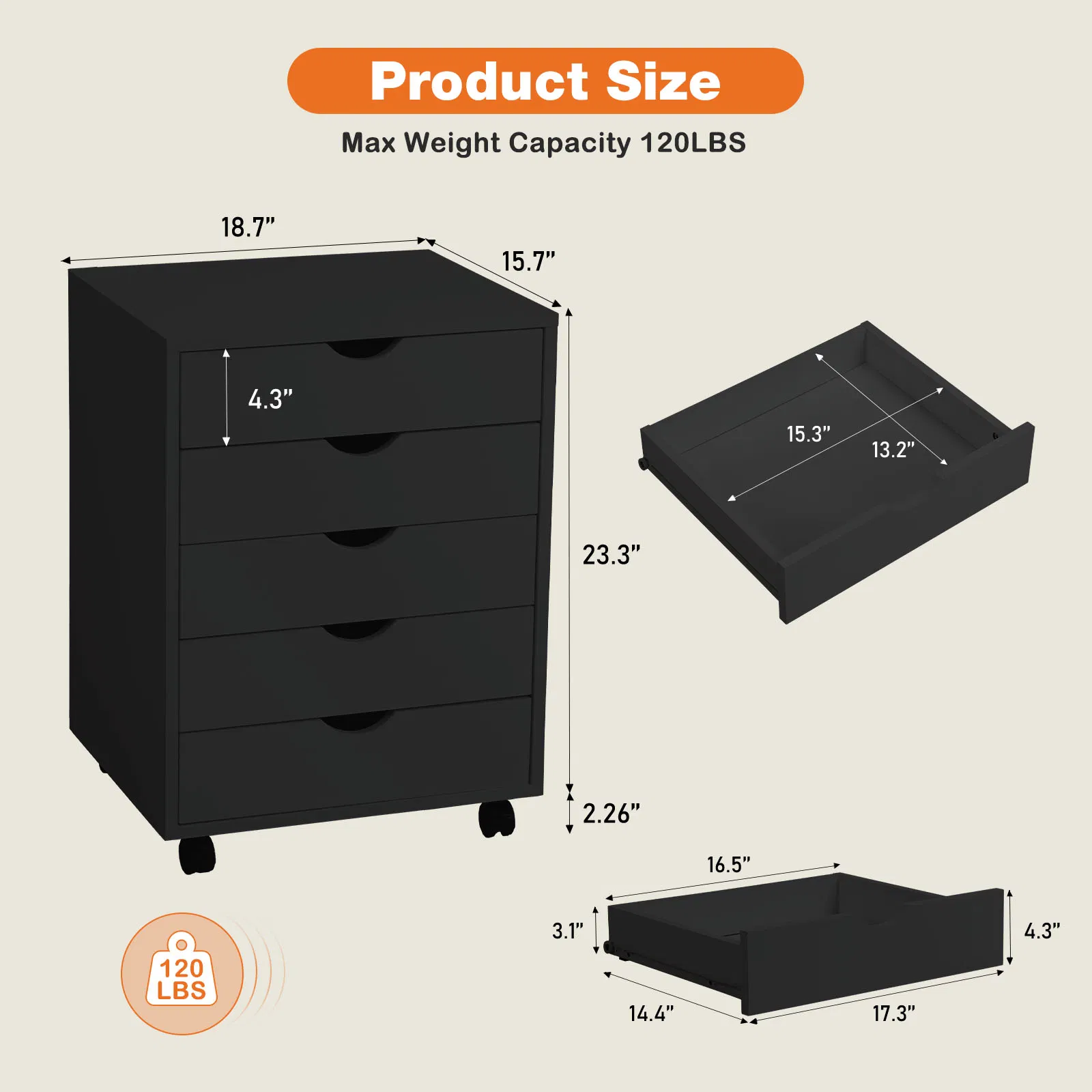 Storage Cabinet Dressers with Wheels Mobile Organizer Drawers for Office, Bedroom, Home photo 3