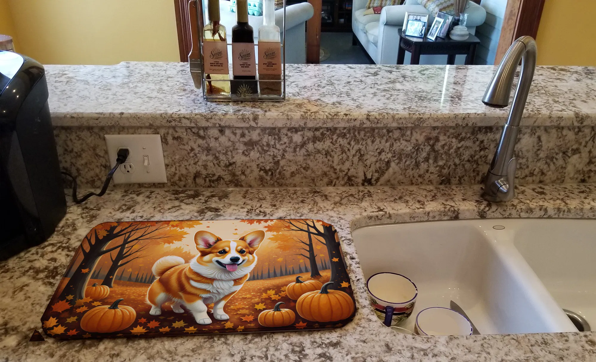 Corgi Fall Dish Drying Mat Absorbent Dish Drying Mat Pad for Kitchen Counter Dish Drainer Mat for Countertop, 14 x 21", Multicolor photo 7