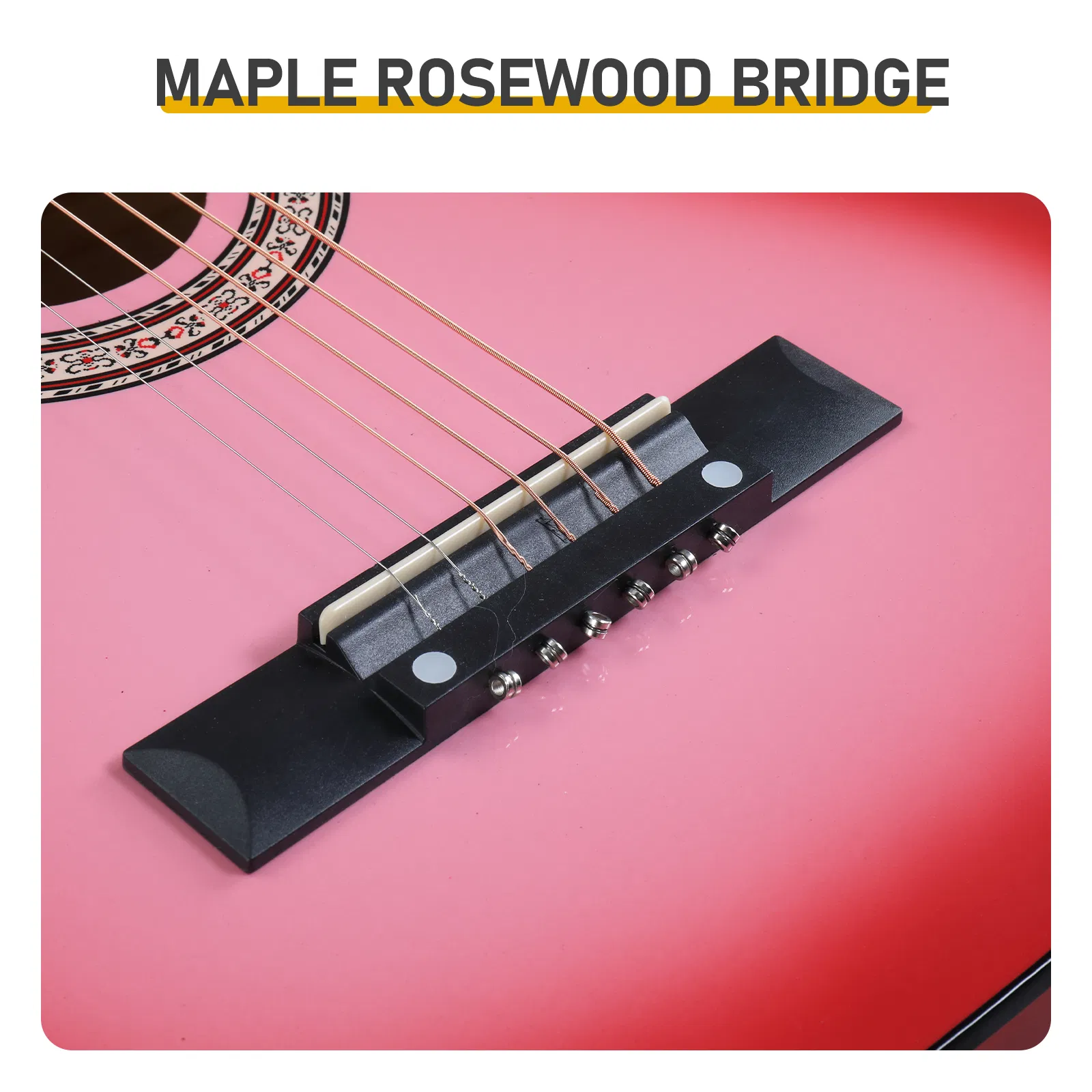 Pink 30-inch acoustic guitar with pick, strings, capo, gig bag, tuner and shoulder strap photo 4
