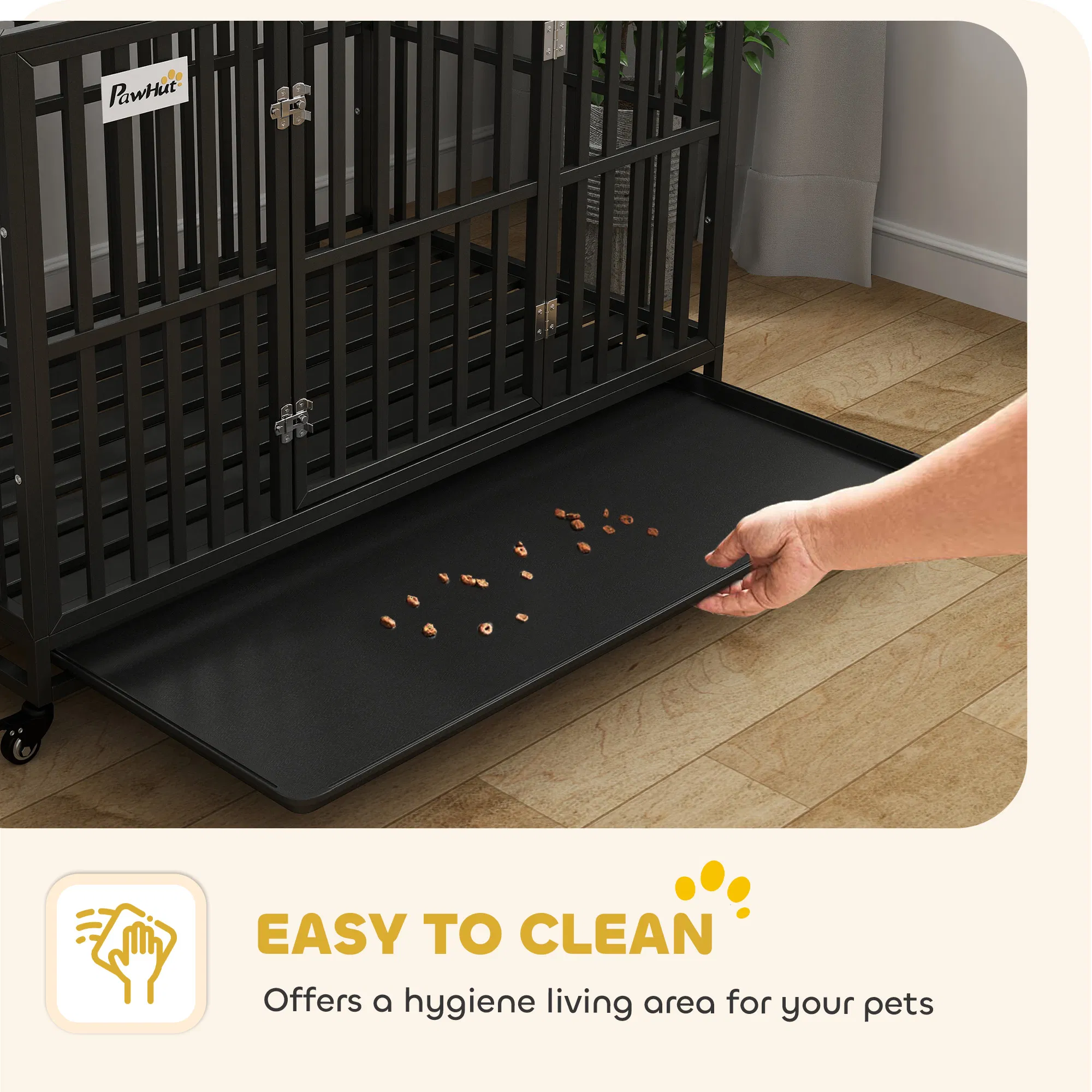 49" Heavy Duty Steel Dog Crate Kennel Pet Cage with Wheels for Convenient Access Anti-Pinching Floor, Black photo 2