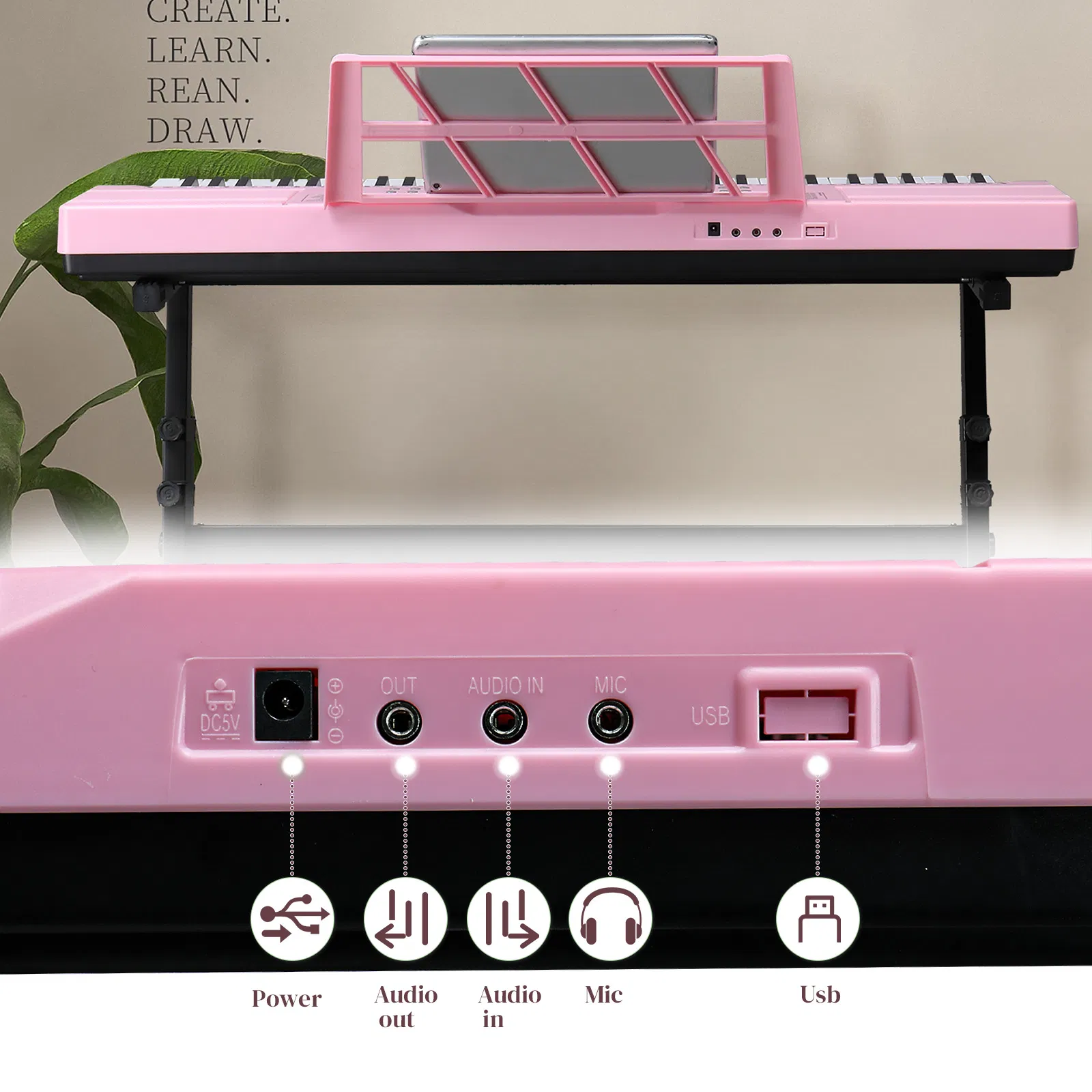 [Do Not Sell on Amazon]GEP-110 61 Key Keyboard with Piano Stand, Piano Bench, Built In Speakers, Headphone, Microphone, Music Rest, LED Screen, 3 Teaching Modes for Beginners photo 5