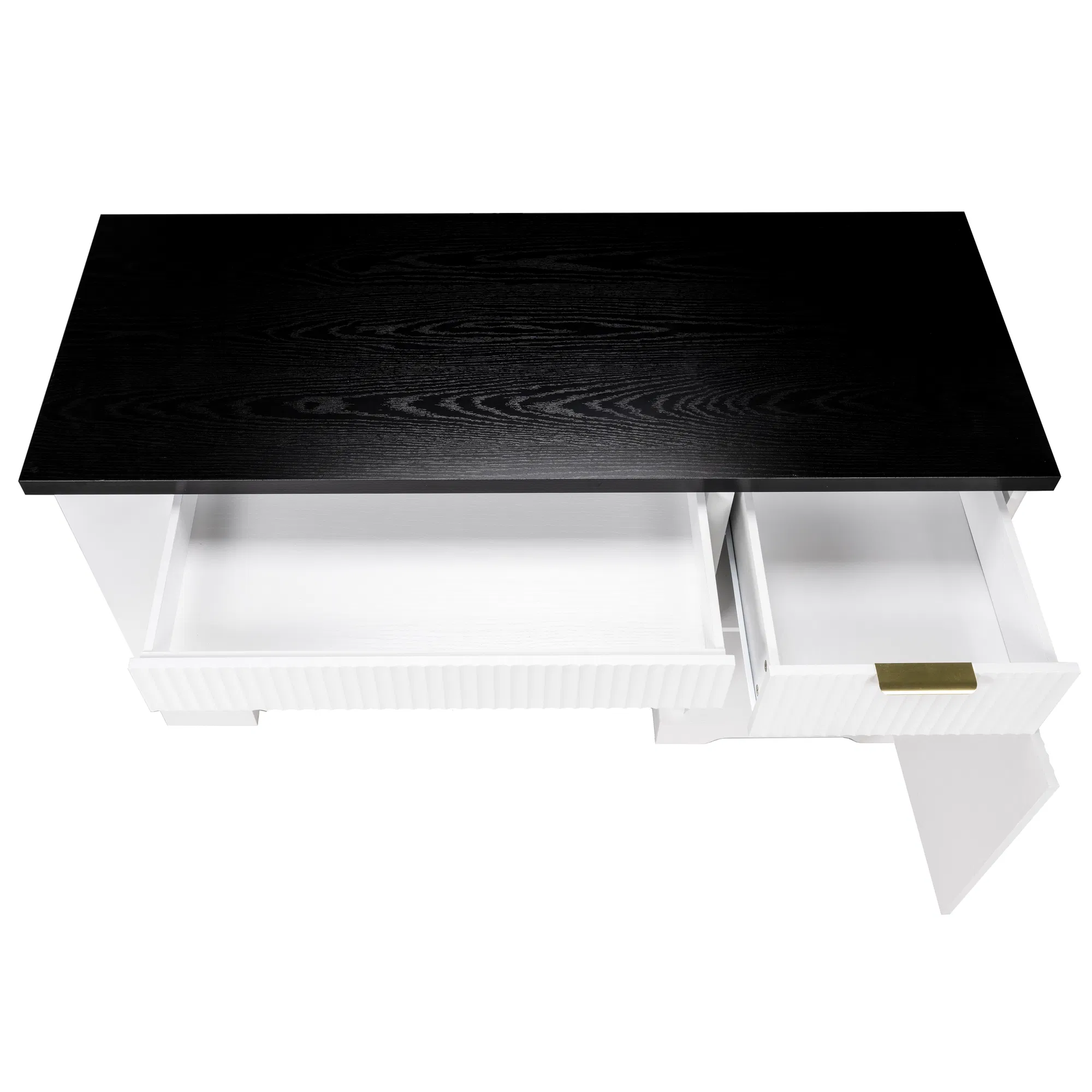 55" Modern Fluted Office Desk with Storage Cabinet & Drawers, Computer Writing Desk with Power Outlet, Pegboard, Built-in Shelves and Keyboard Tray for Study, Living Room, Home Office, White photo 5