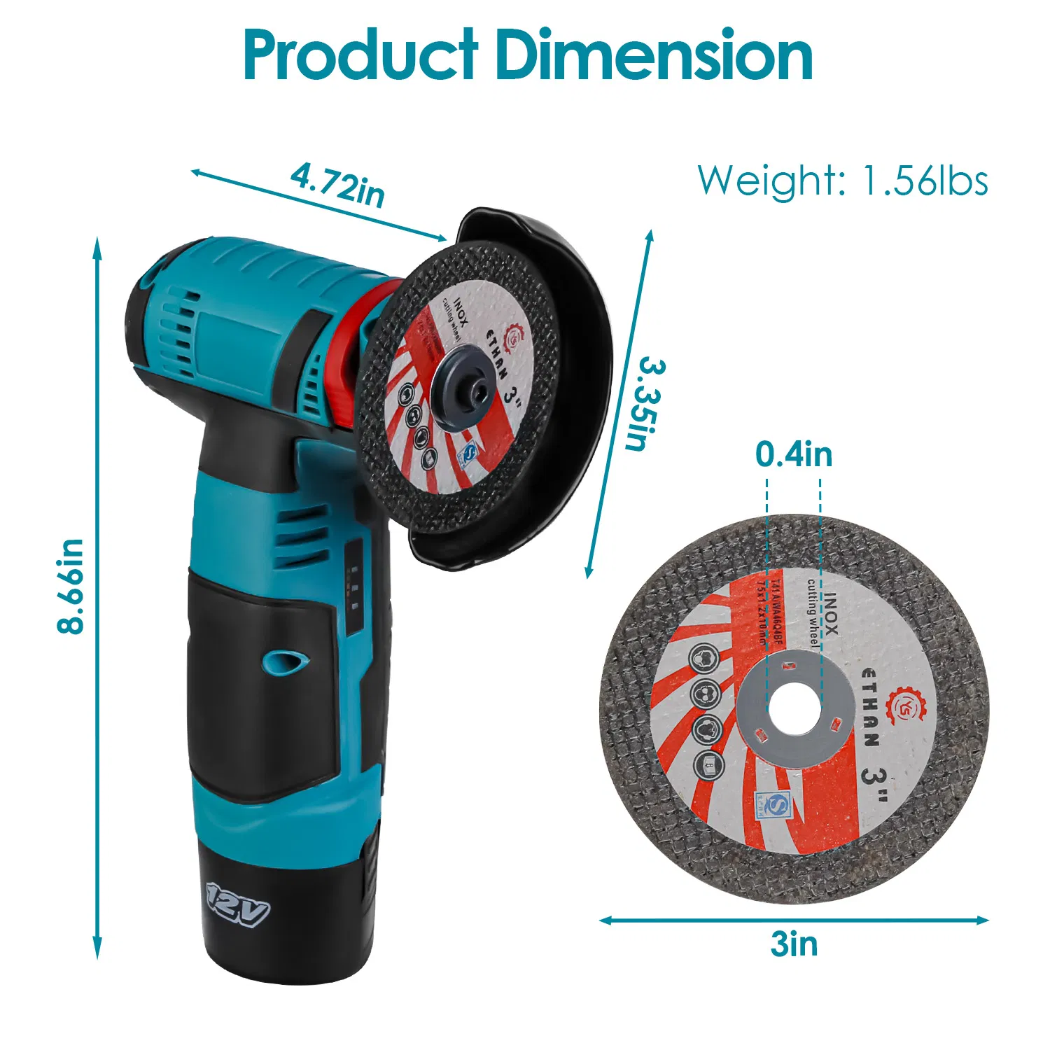 Cordless Mini Grinder Kit (3-Inch) - 19000RPM Pure Copper Motor, 2x12V 1100mAh Batteries, 90° Rotatable Guard - 4 Metal Cutting Wheels + Saw Blade + Sanding Disc for Metal/Wood/Tile Projects photo 4