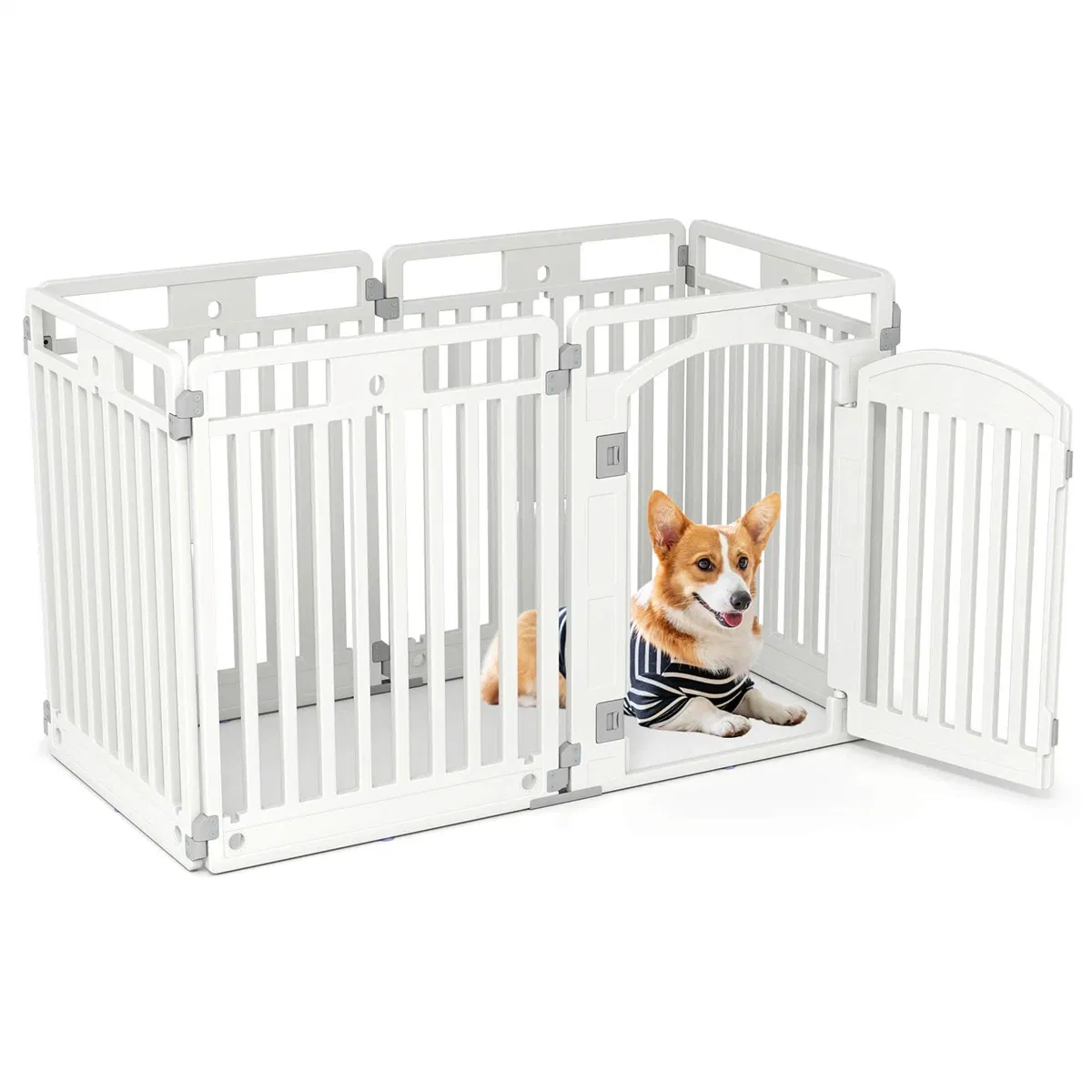 6-Panel HDPE Dog Playpen - Convertible Design (Playpen/Fence), Lockable Door, Suction Cups + Ground Stakes photo 6