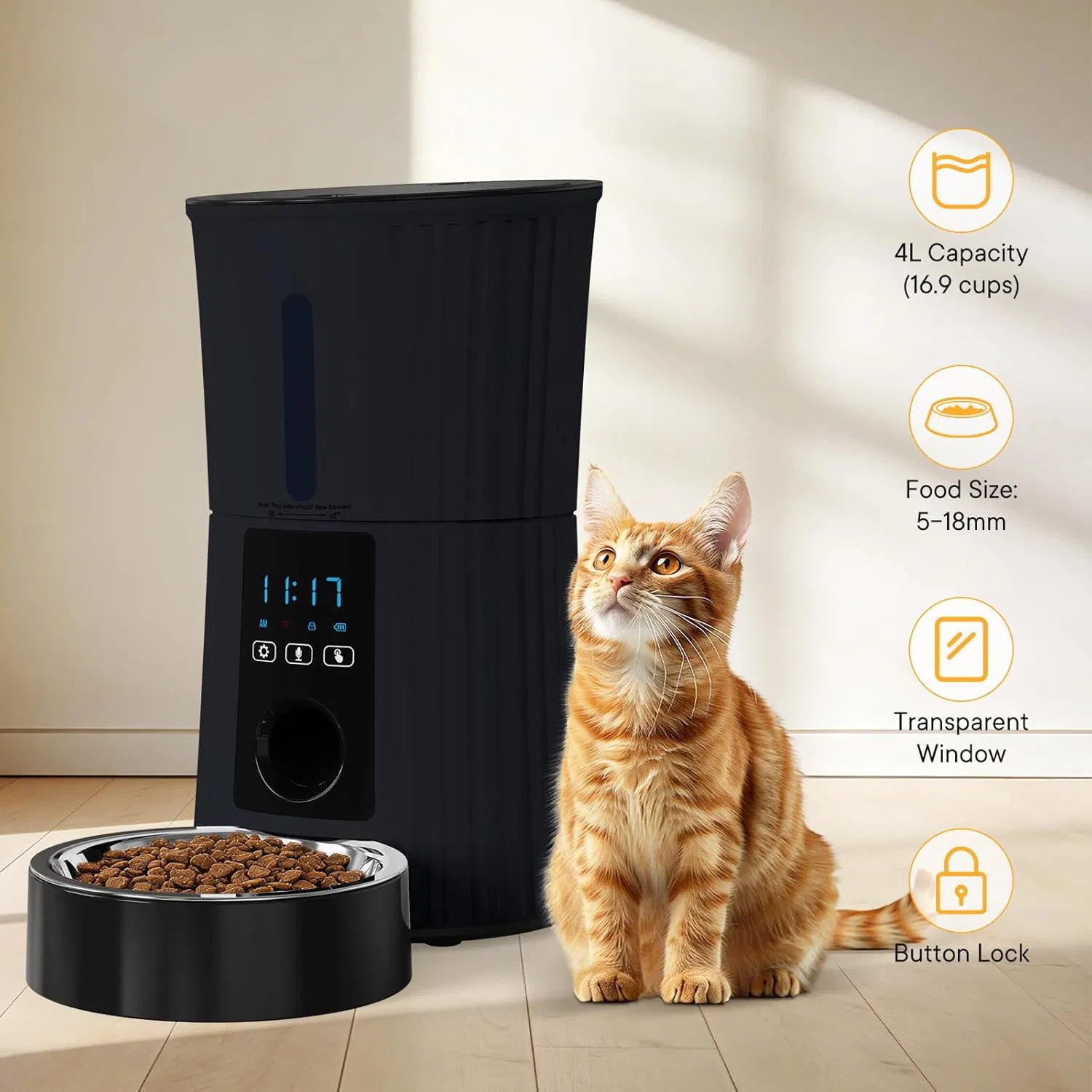 Intelligent feeder, equipped with WiFi application control function, a 4-liter capacity intelligent pet food dispenser specifically for cats and dog photo 5