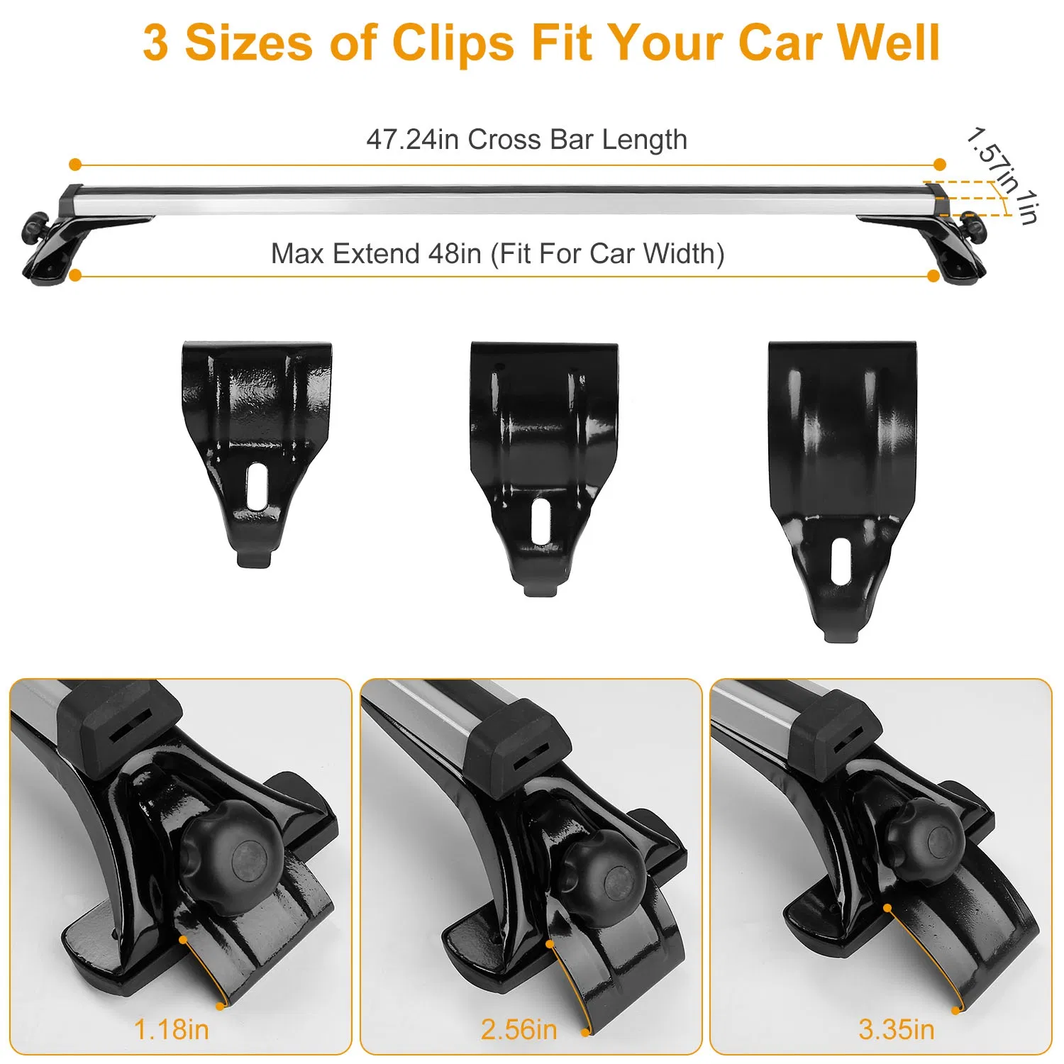47.24in Universal Top Roof Rack Cross Bar Cargo Carrier Aluminum Crossbar Rack w/ 165LBS Capacity Fit for Most Vehicle Wagon Car Without Roof Side Rail photo 4