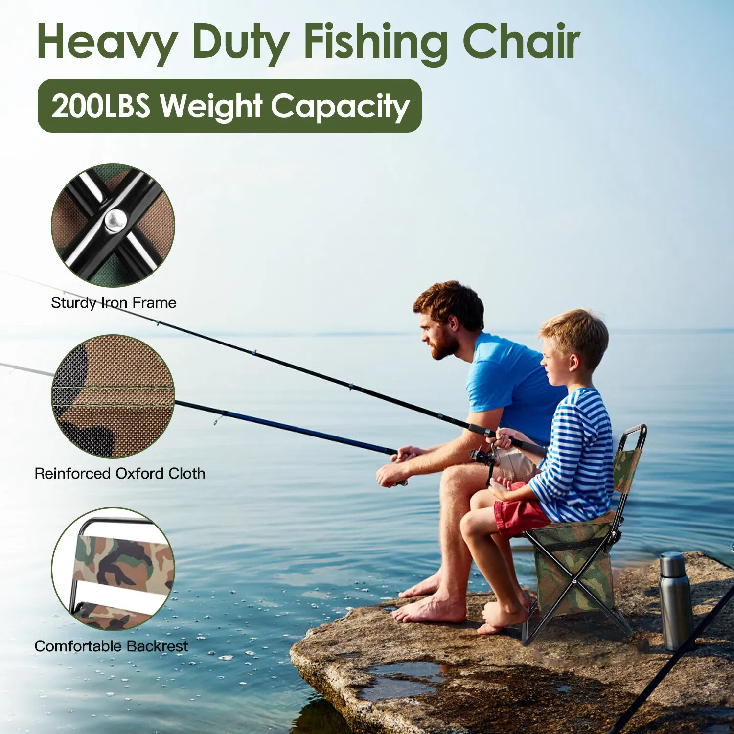 Foldable Fishing Chair With Backrest Built-In Cooler Bag Portable Handle Outdoor Lightweight Fishing Stool For Camping Hiking Hunting photo 3