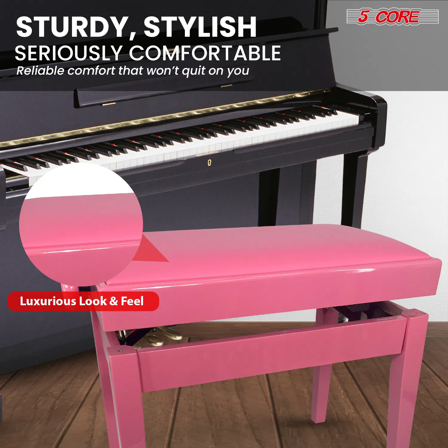 5 Core Adjustable Piano Bench Thick 3.25" Solid Wood Keyboard Stool Heavy Duty Musician Chair photo 8