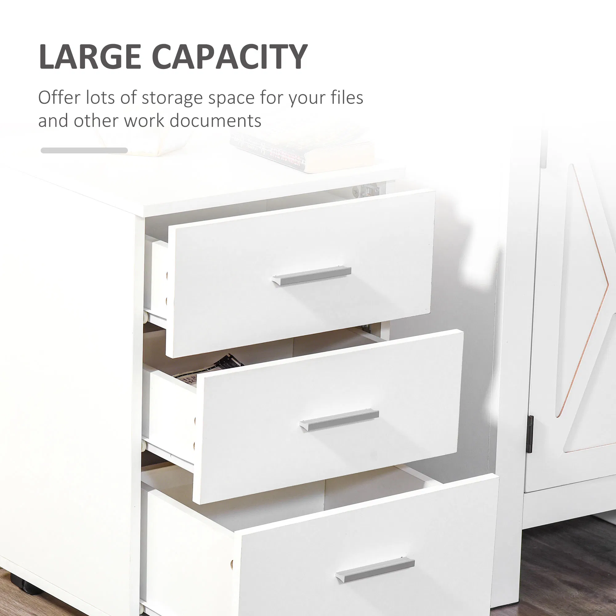 Mobile Filing Cabinet with Wheels, 3 Drawer File Cabinet with Lock and Keys for Home Office, White photo 3