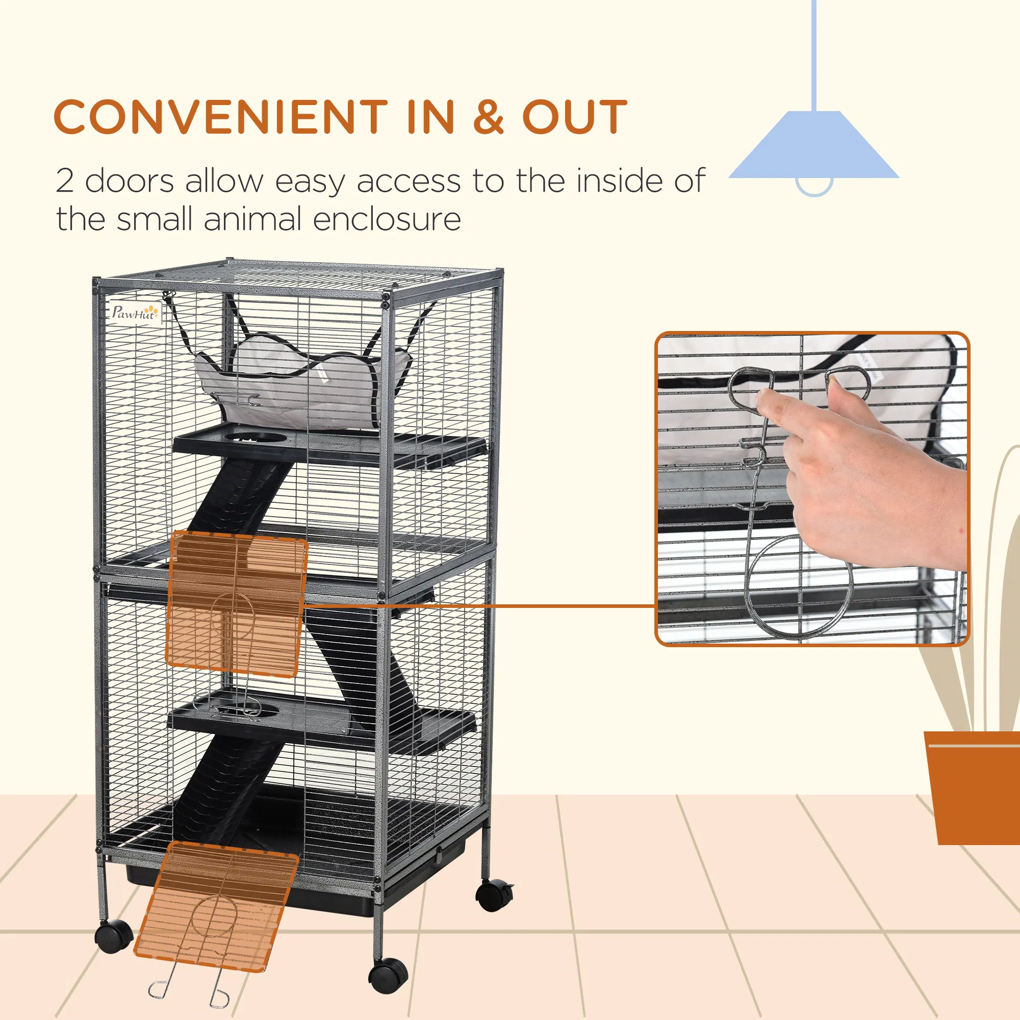 4-Tier Rolling Small Animal Cage, Deluxe Guinea Pig Cage, Ferret Cage for Mink Chinchilla Kitten Rabbit photo 6