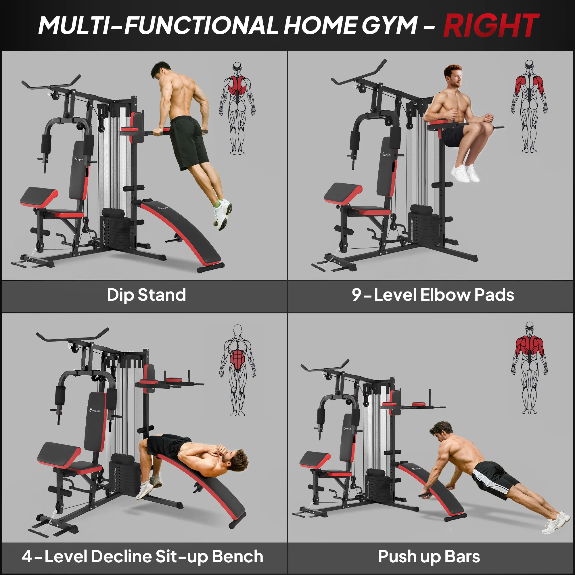 Multi Home Gym Equipment, Workout Station with Sit up Bench, Push up Stand, Dip Station, 99lbs Weights photo 6
