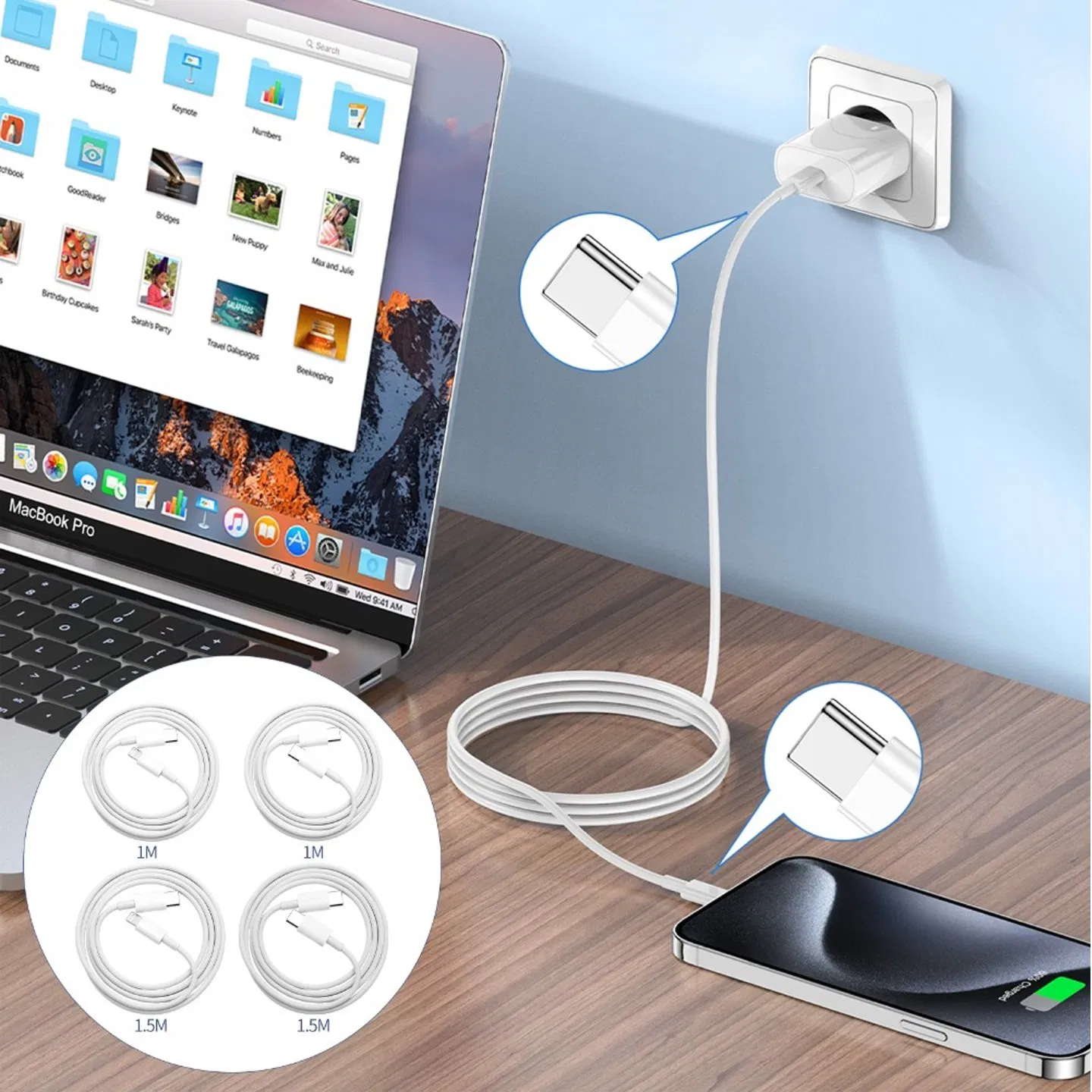 Type C - C TypeC data cable, 60W fast charging data cable (3A) - 1.5 meters white USB-C to USB-C PD fast charging cable | Compatible with i compatible iPhone, Android devices, iPad, etc. - Durable photo 6