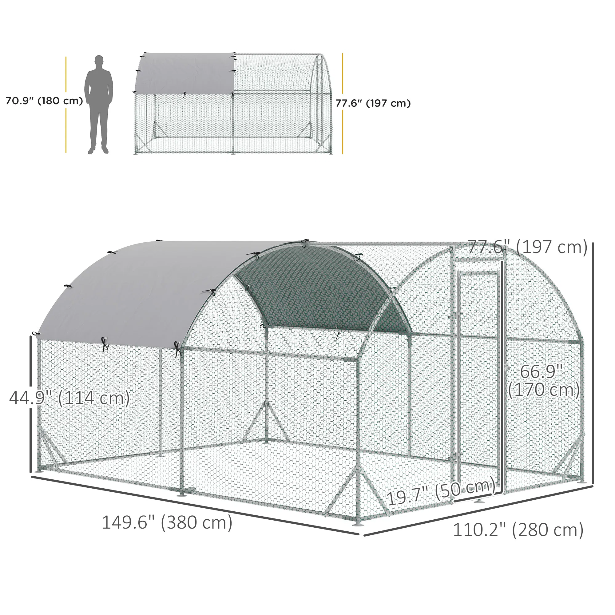 Galvanized Large Metal Chicken Coop Cage Walk-in Enclosure Poultry Hen Run House Playpen Rabbit Hutch with Cover for Outdoor Backyard 9.2' x 12.5' x 6.5' Silver photo 3