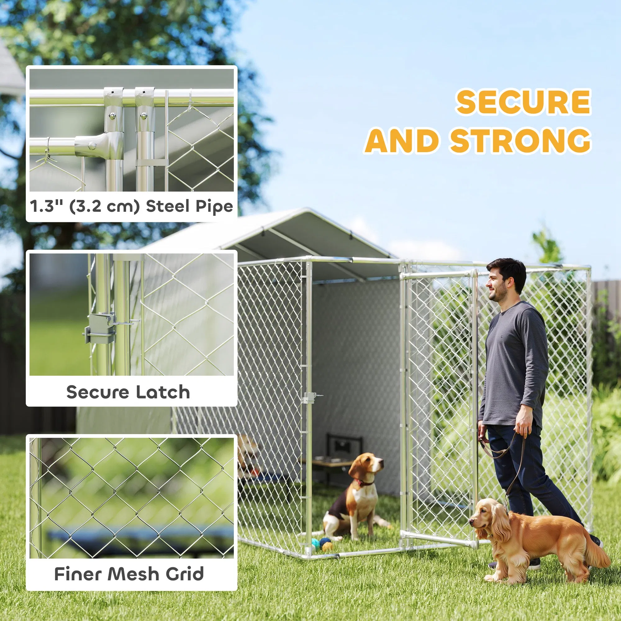 Galvanized Steel Dog Kennel Outdoor with Waterproof & UV-Resistant Cover for Large Dogs, 13.1' x 7.5' x 7.5' photo 2