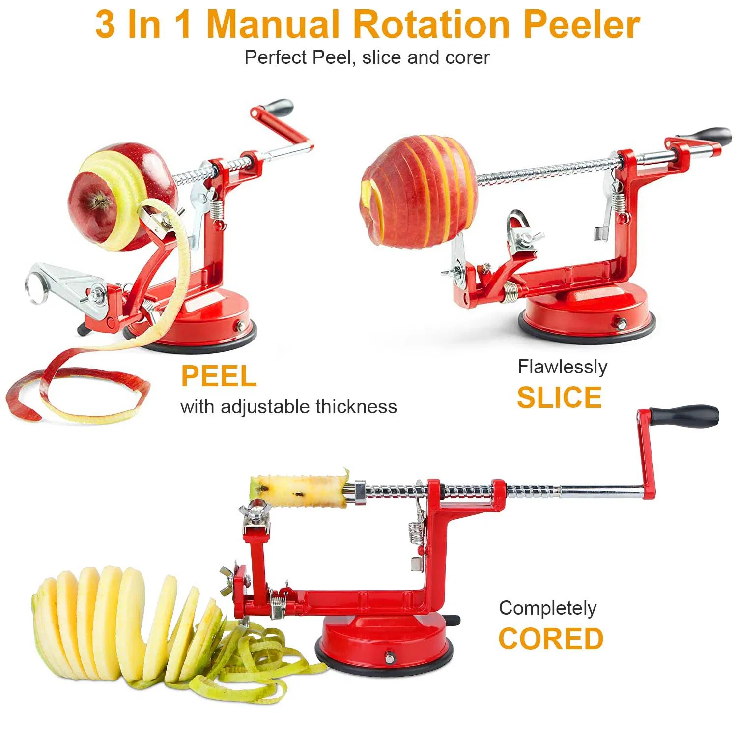 3In 1 Apple Peeler Manual Rotation Potato Fruit Core Slicer Kitchen Hand Cracking Corer photo 2