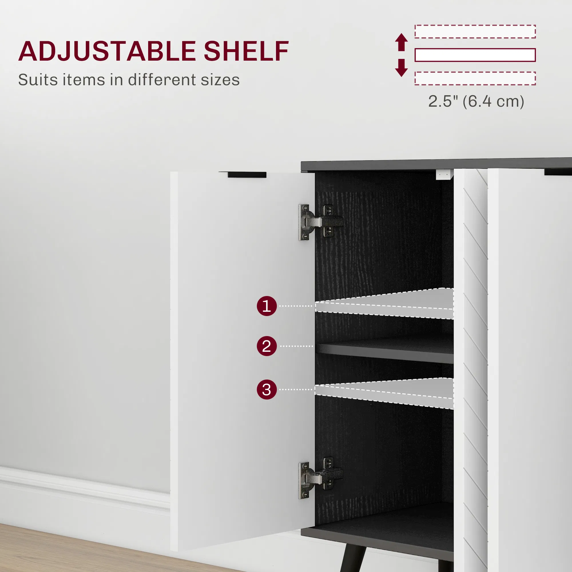 Modern Sideboard and Buffet, Dining Room Cabinet with Adjustable Shelves and 4 Doors, Black photo 4