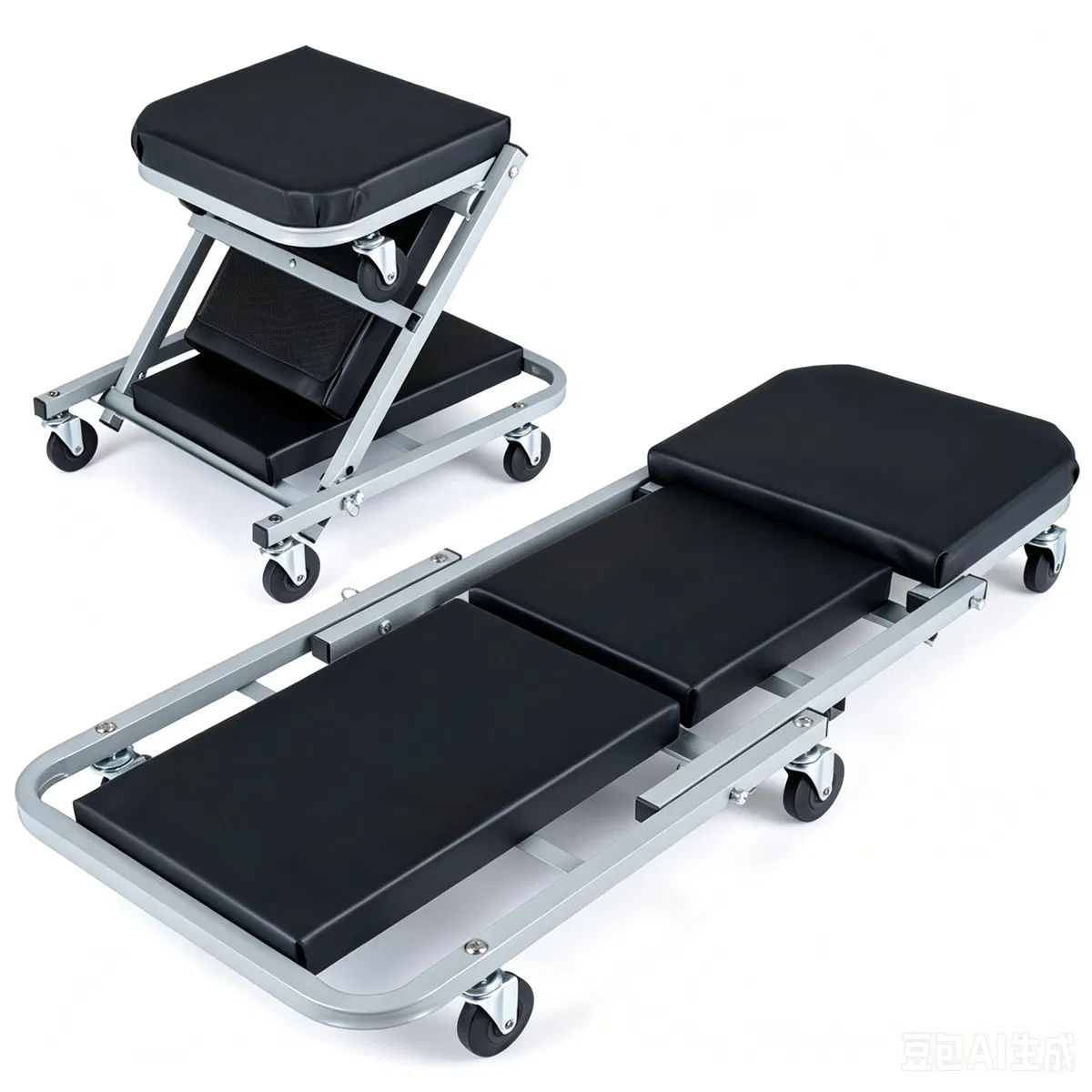40" 2-in-1 Mechanic Creeper Seat with 360 Swivel Casters, Heavy Duty Metal Frame Auto Repair Rolling Stool with 1.5" Thick Oil-Proof Cushion for Garage Car Maintenance photo 2