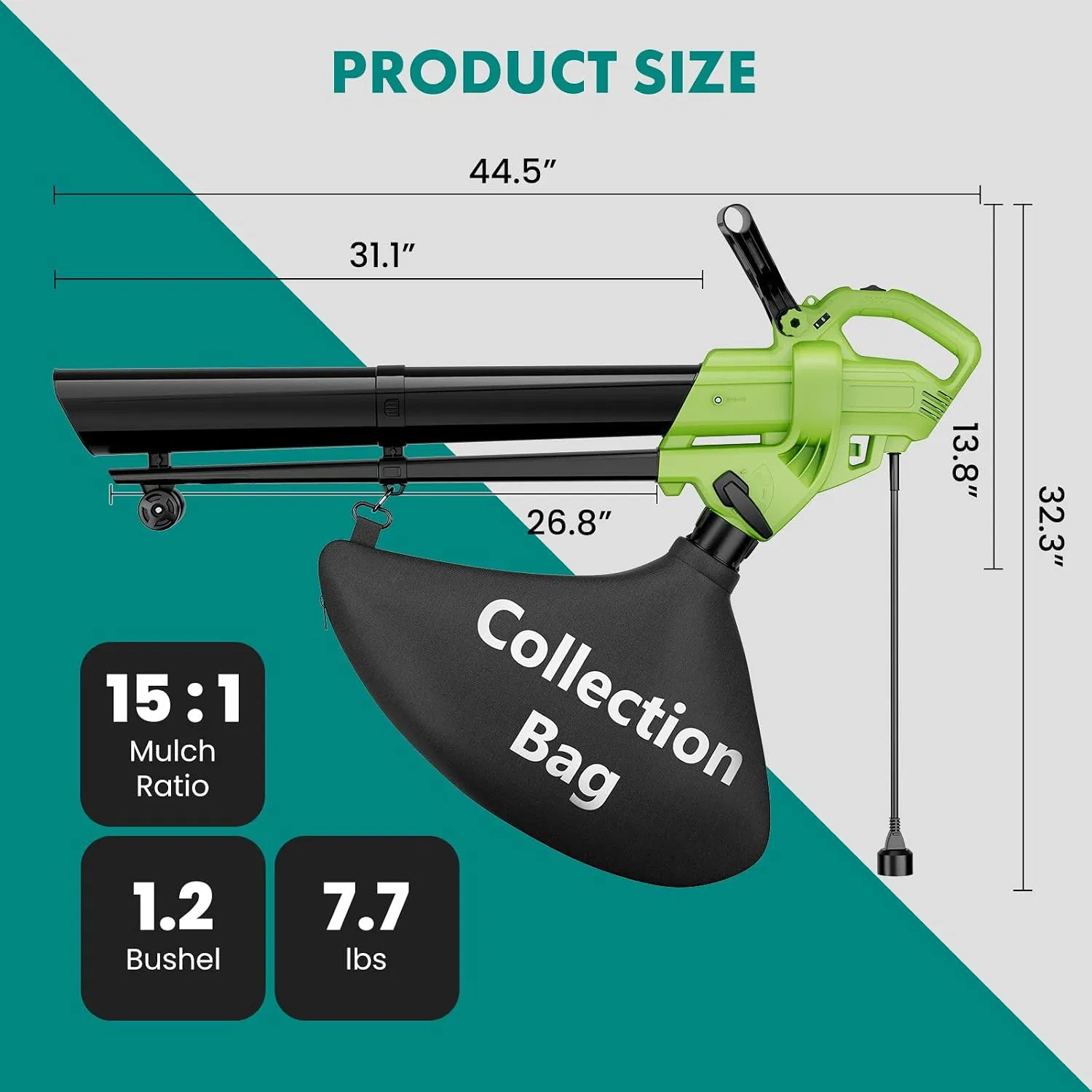 3-in-1 Corded Leaf Blower, Vacuum And Mulcher, 500 CFM 167 MPH Electric Yard Cleaner with 10.57gal Collection Bag photo 5