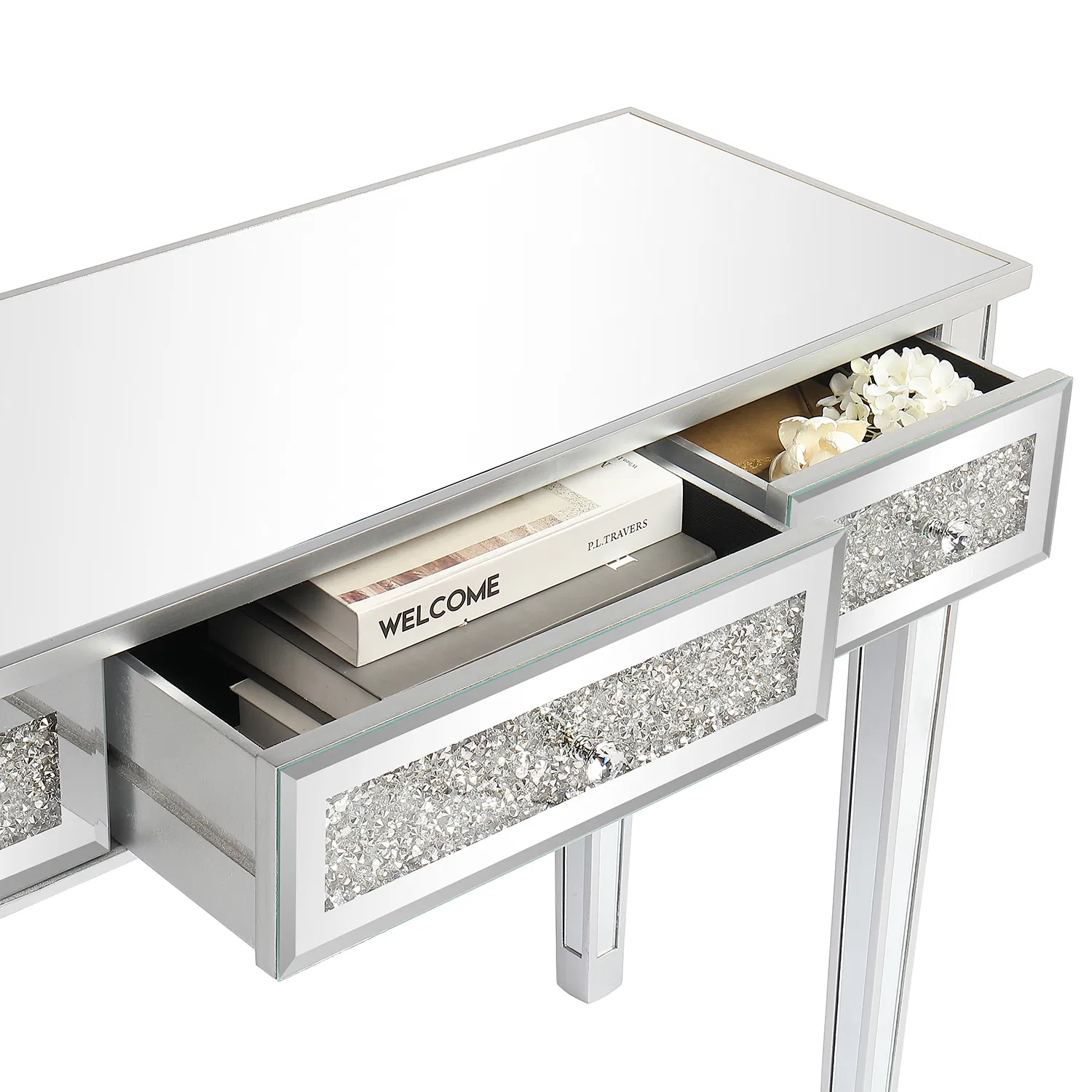 FCH Silver MDF Mirror Surface Broken Glass Three Pumping Computer Desk photo 3