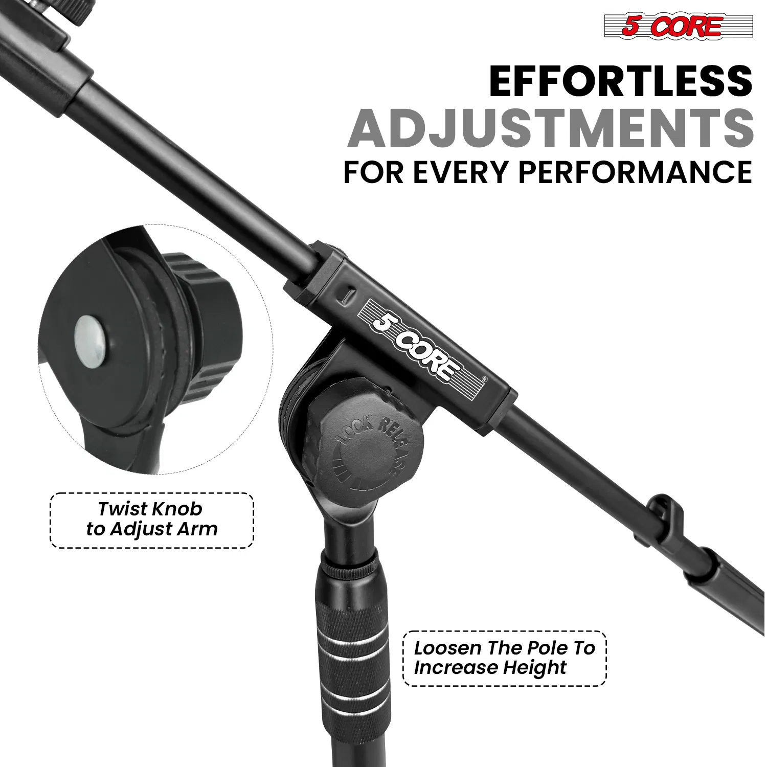 5Core Microphone Stand 1PC/2Pcs Floor Adjustable 82" w Telescoping Boom Arm photo 7